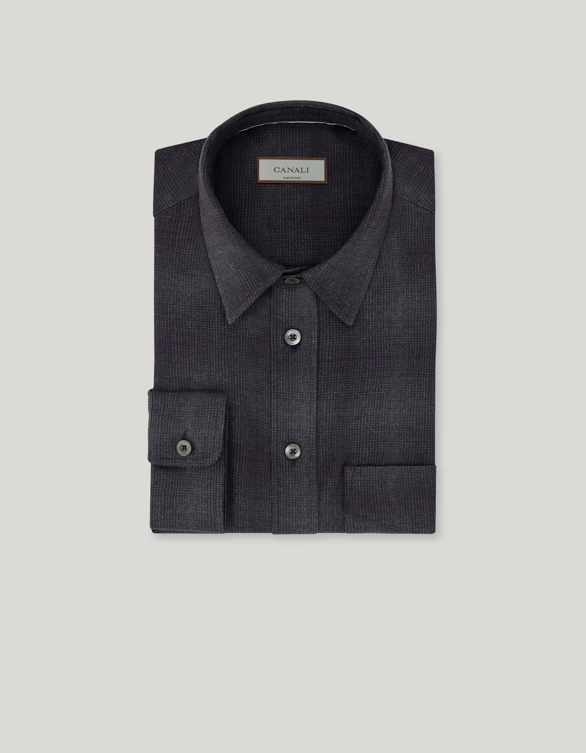 DARK GRAY COTTON AND LYOCELL RELAXED-FIT SHIRT - 1