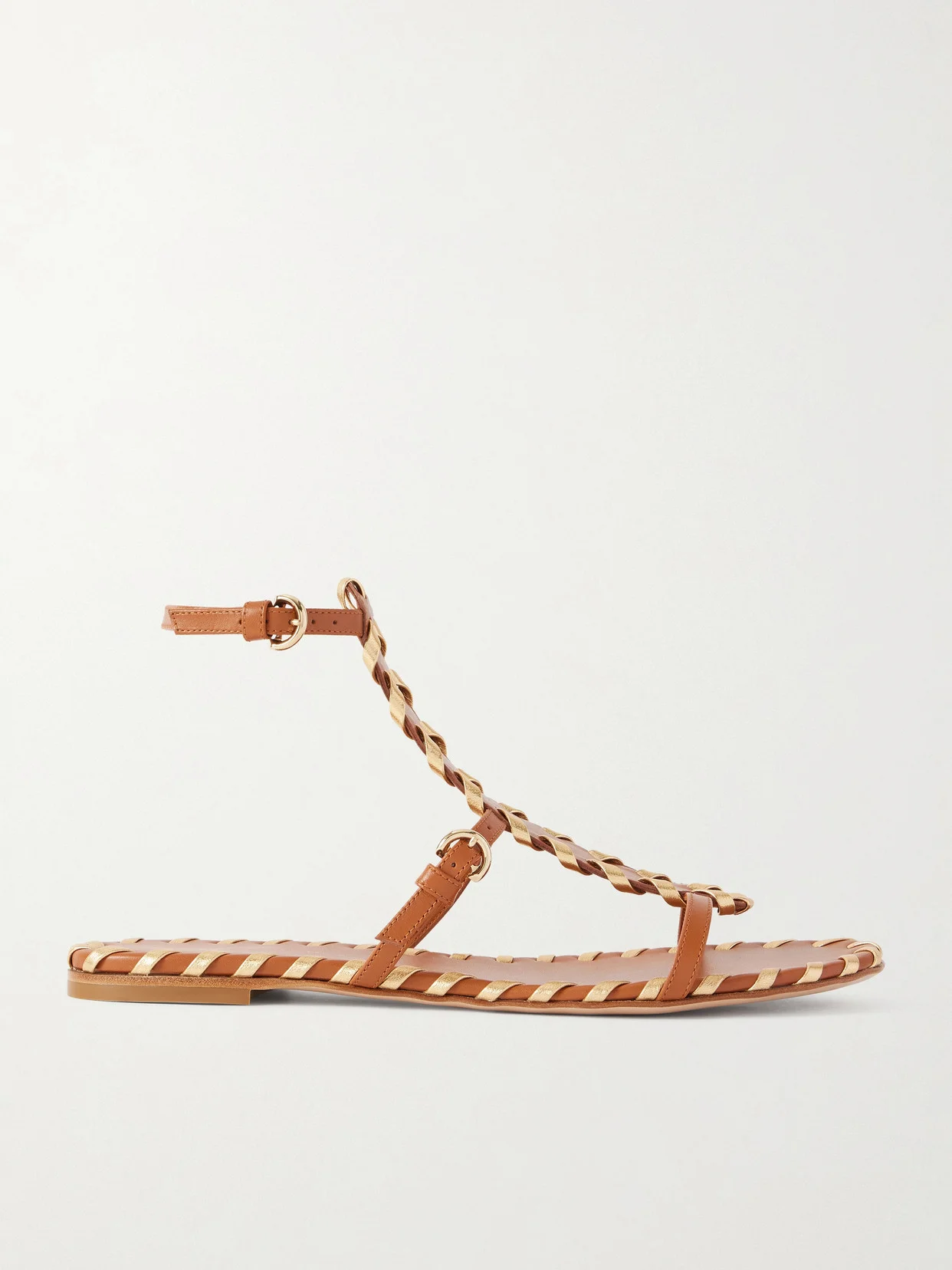 Whipstitched Metallic Leather-trimmed Leather Sandals - 1