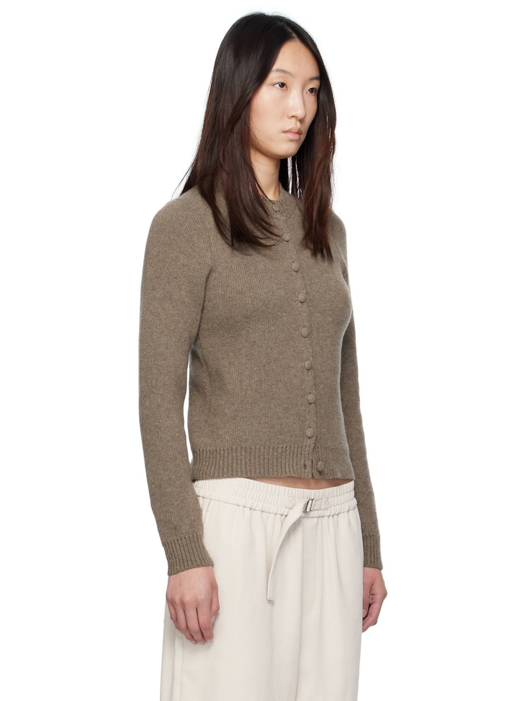 Beige Classic Round-Neck Cardigan - 2