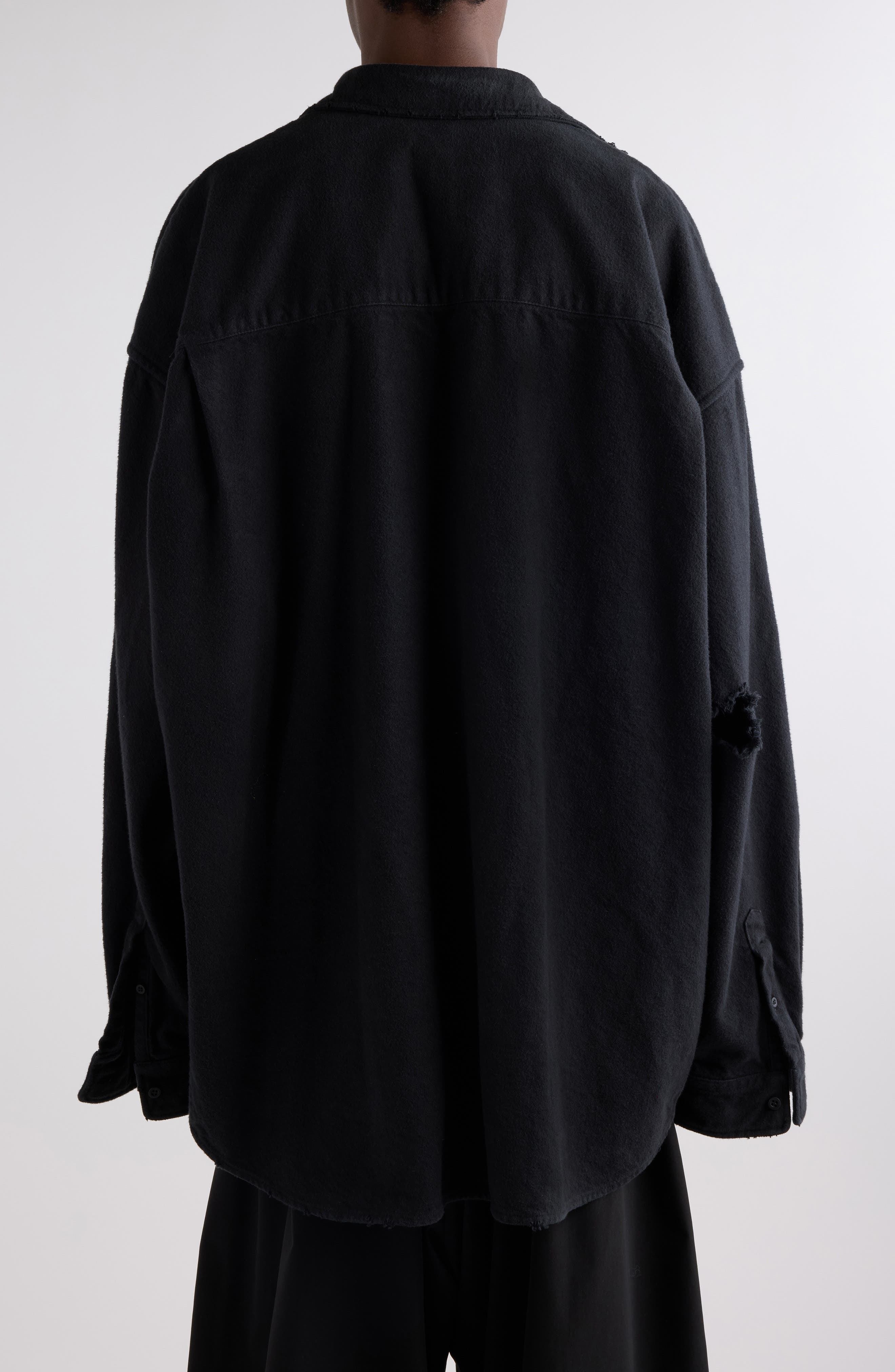 Balenciaga Layered Distressed Long Sleeve Graphic Shirt in 1000 Black at Nordstrom - 3