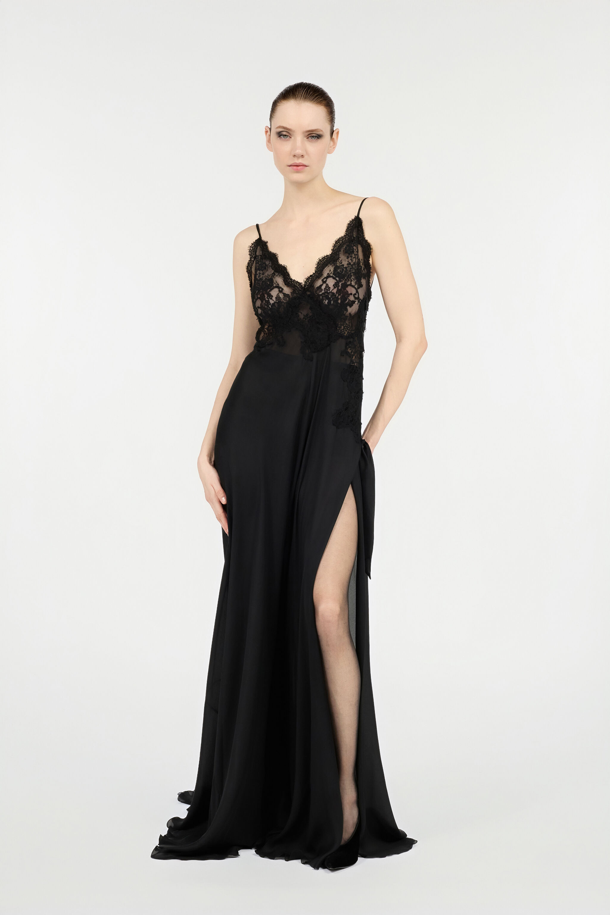 Extra-Long Black Silk Dress - 4