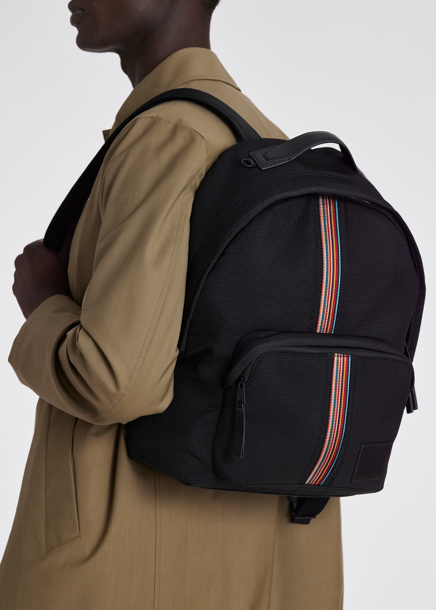 Black 'Signature Stripe' Backpack - 8