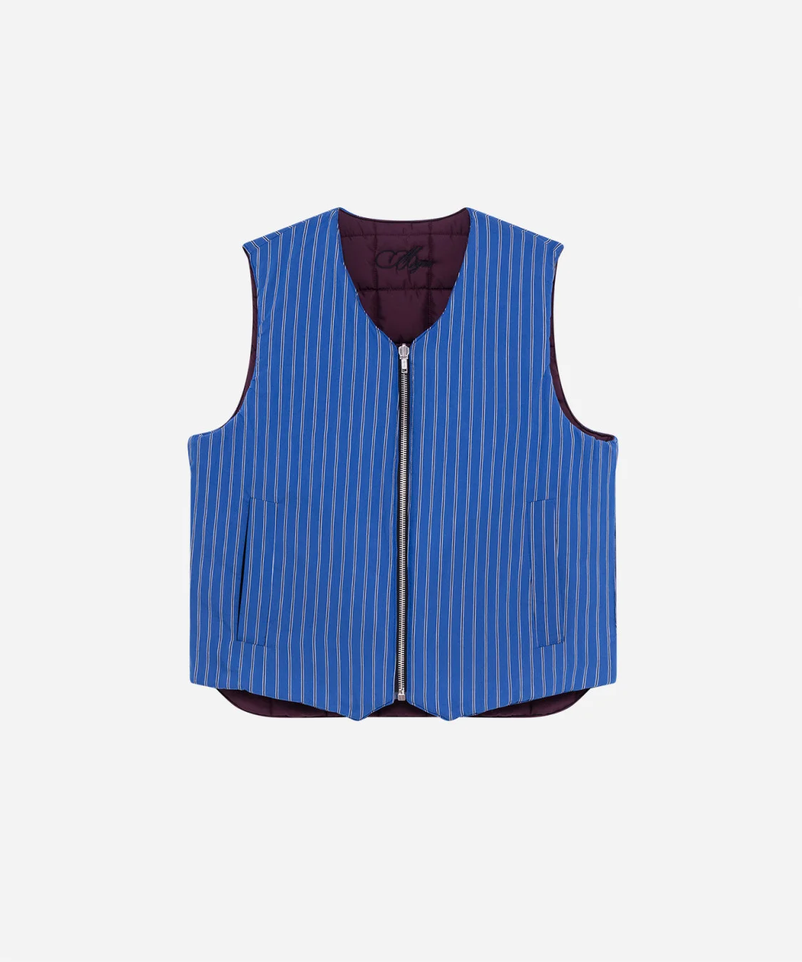 Reversible quilted and striped poplin vest - 1