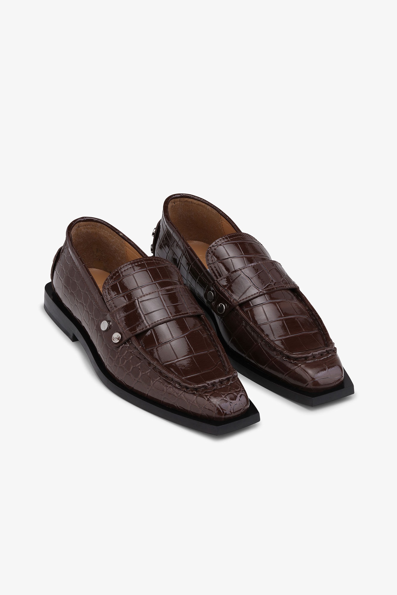BROWN CROCO STUDDED LOAFERS - 2