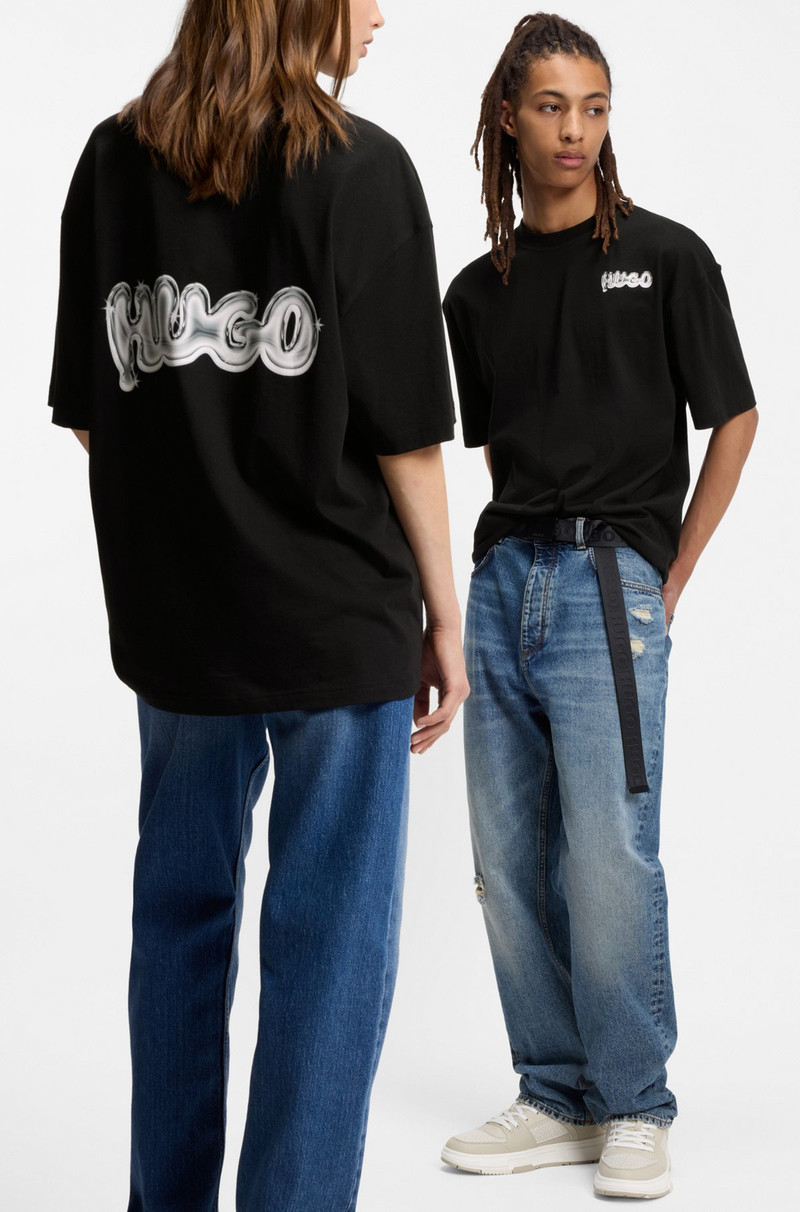 HUGO ALL-GENDER COTTON-JERSEY T-SHIRT WITH LOGO PRINTS outlook