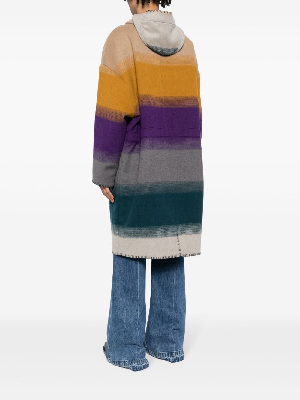 Blanket Stitched colour-block coat - 4