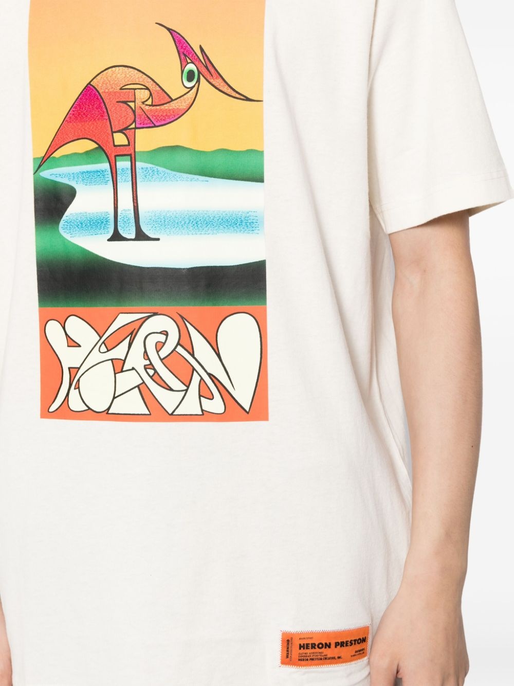 abstract heron-print T-shirt - 5