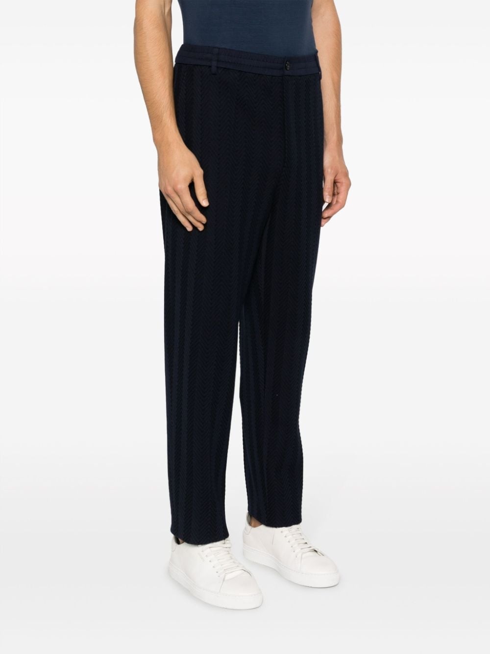 chevron-knit straight-leg trousers - 3