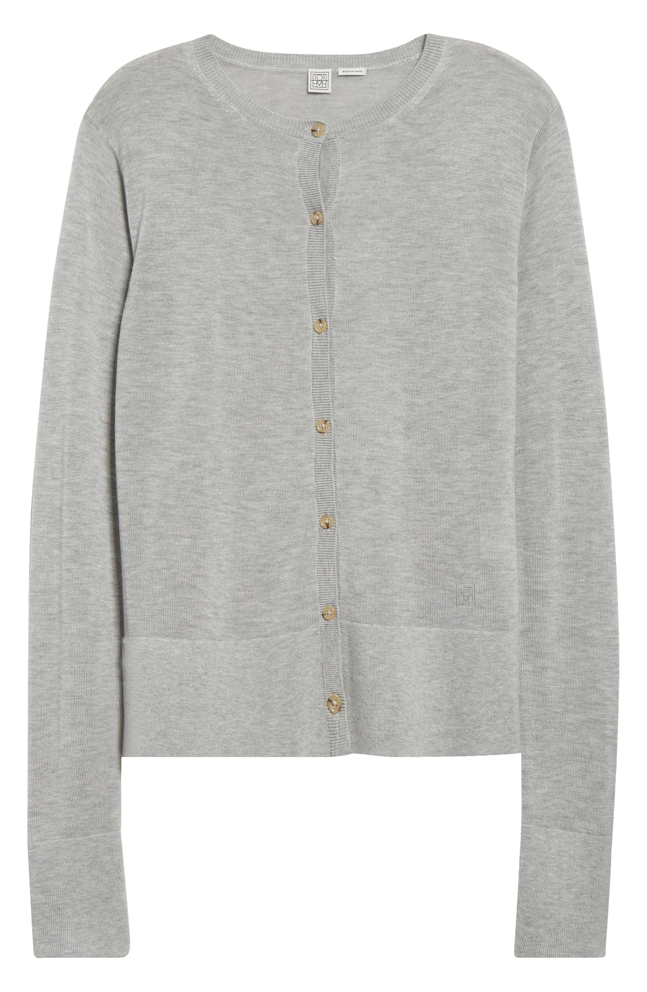 TOTEME Fine Knit Cardigan in Grey Melange at Nordstrom - 6