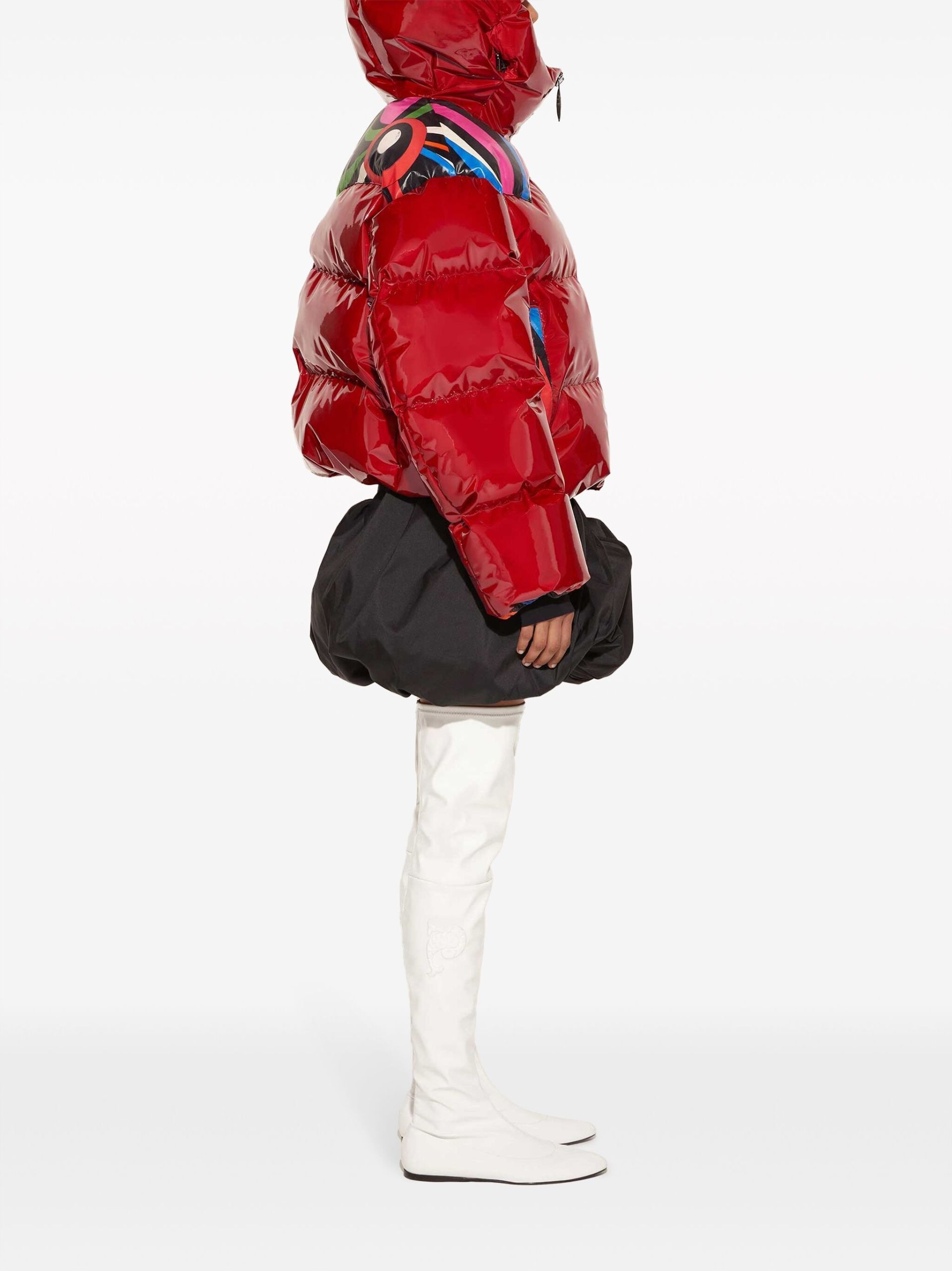 red Marmo-print hooded quilted jacket - 3