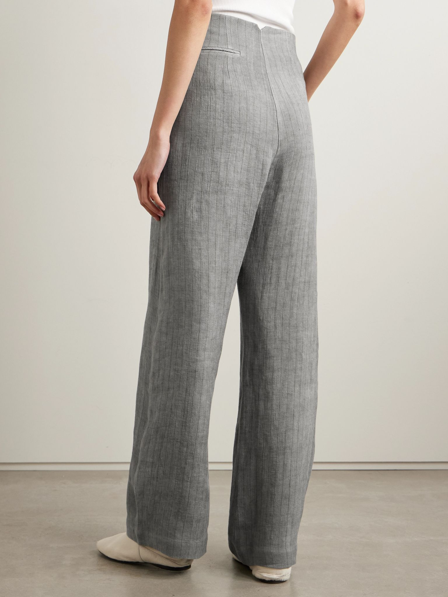 Lupe pleated striped linen wide-leg pants Gray - 4