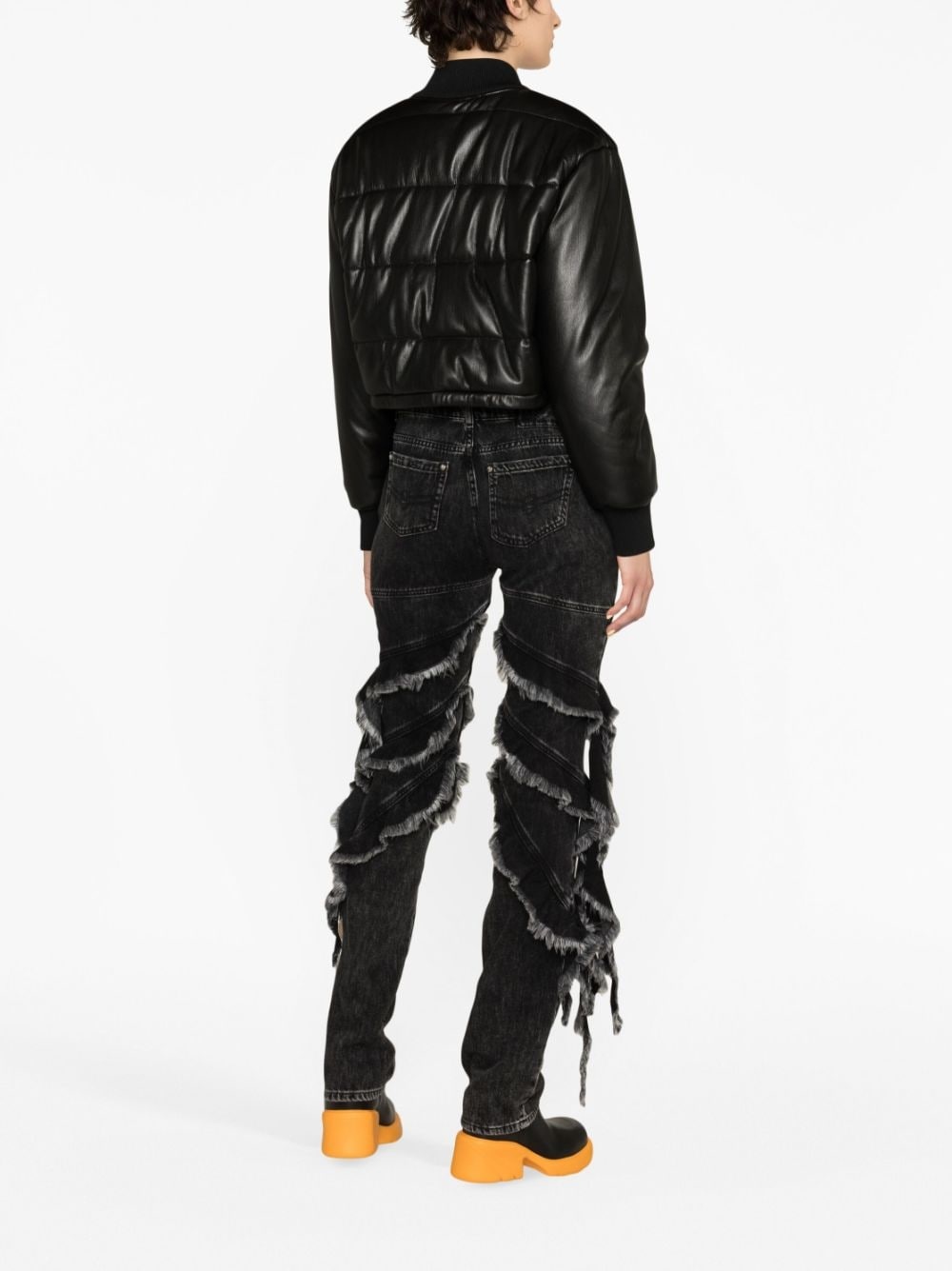 padded cropped faux-leather jacket - 4