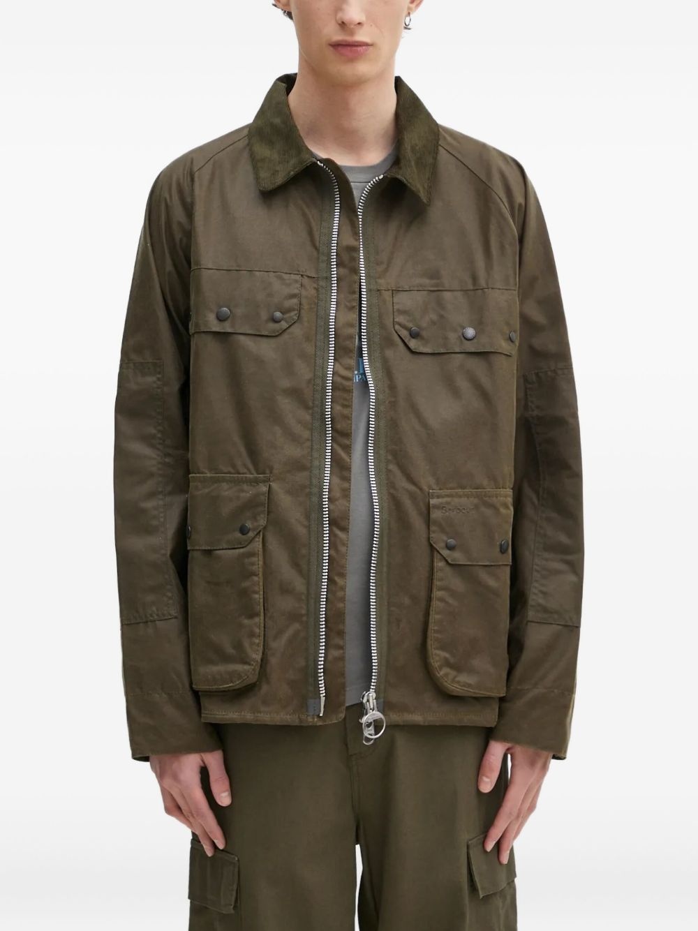 corduroy-collar waxed jacket - 1