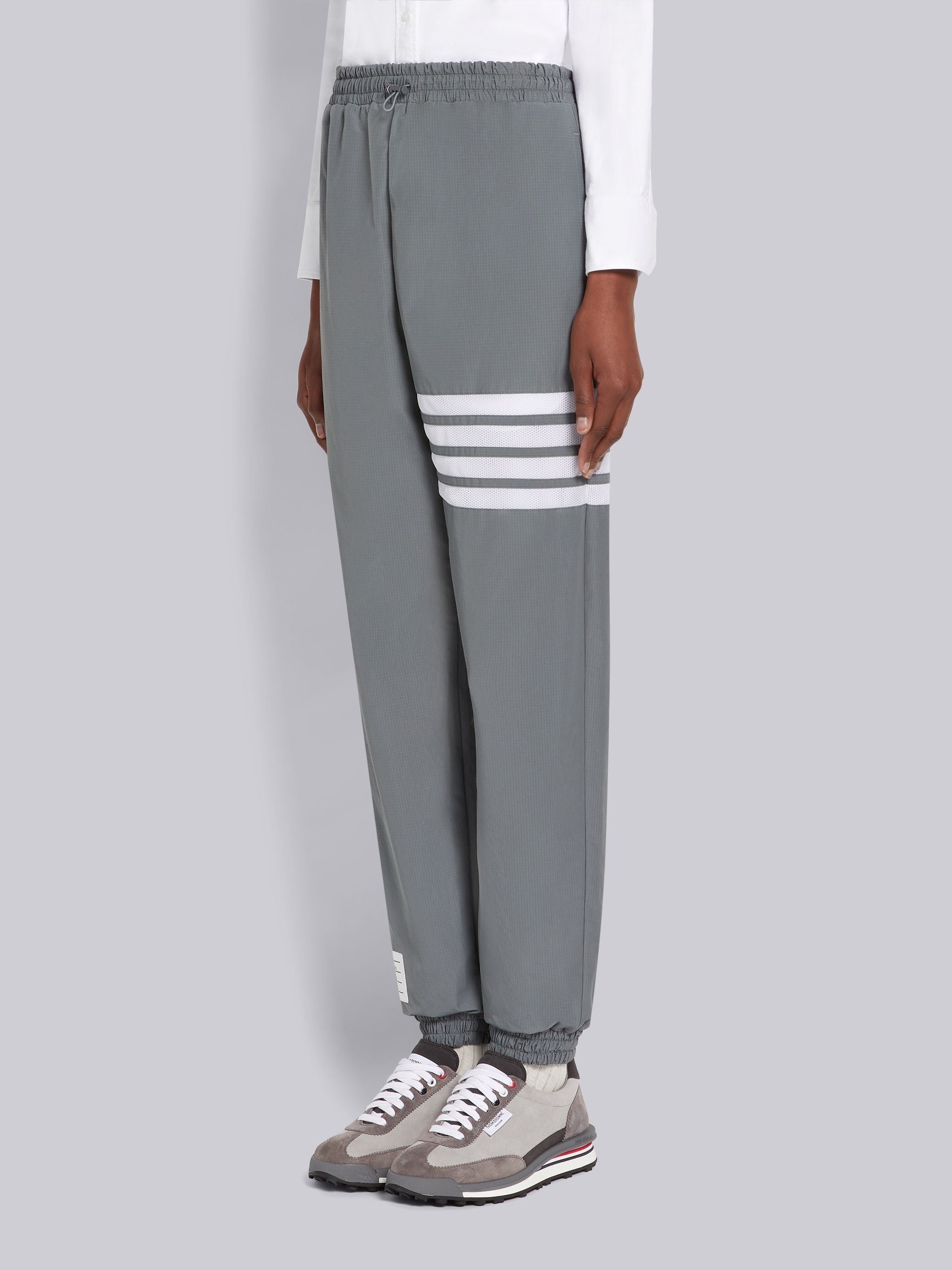 Medium Grey Ripstop Seamed in 4-Bar Drawstring Waist Track Pants - 2
