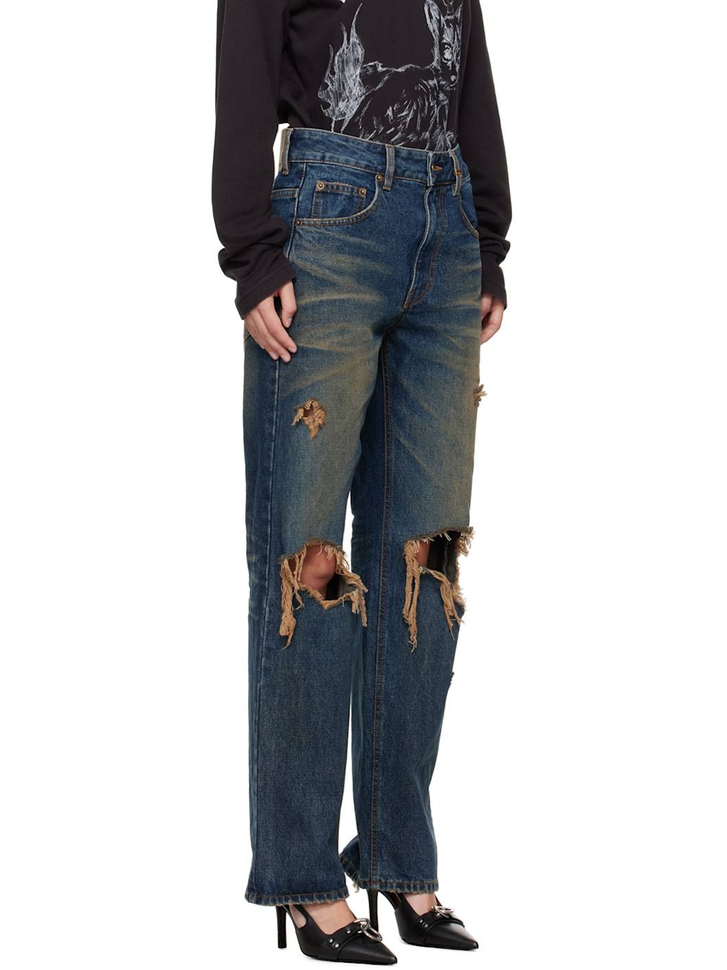 Blue Distressed Jeans - 2