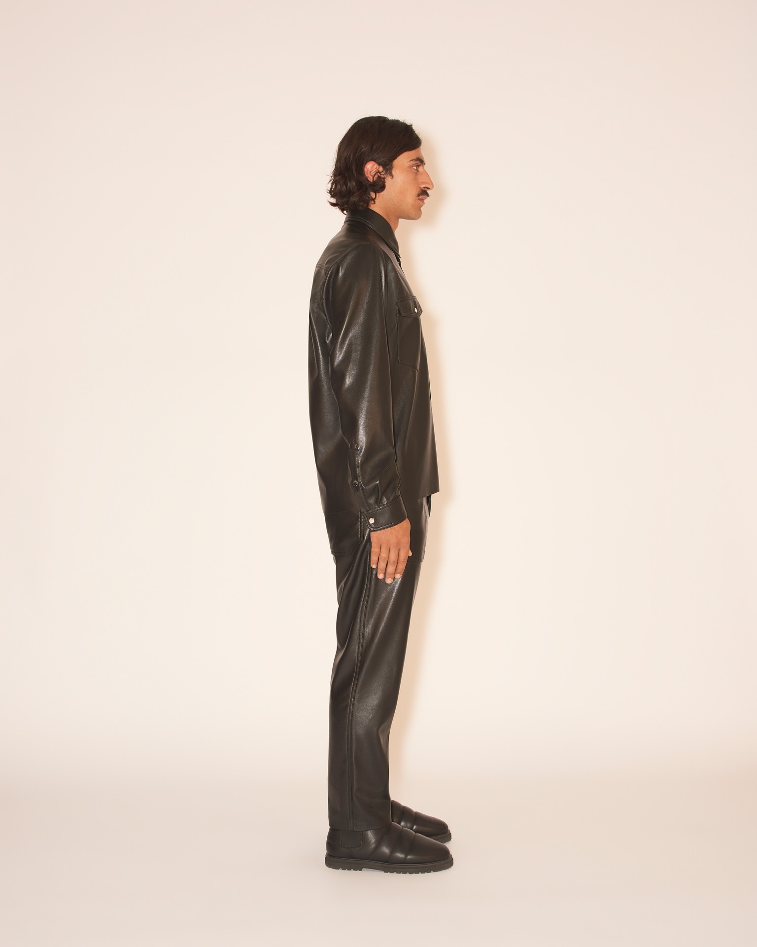 LENN - OKOBOR™ alt-leather patch pocket shirt - Pine green - 4
