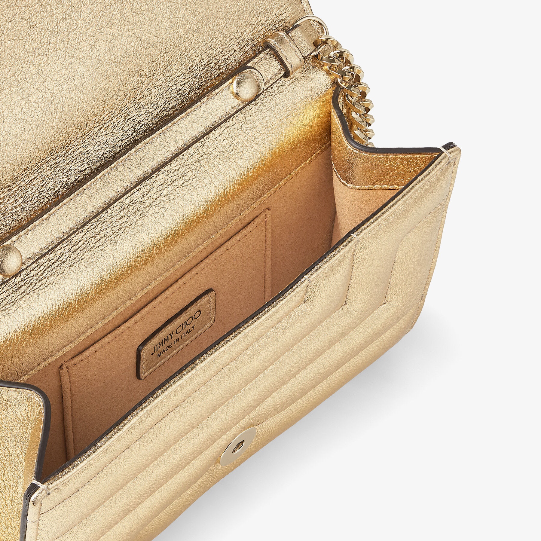 Varenne Avenue Clutch
Gold Avenue Metallic Nappa Leather Clutch Bag with Light Gold JC Emblem - 3