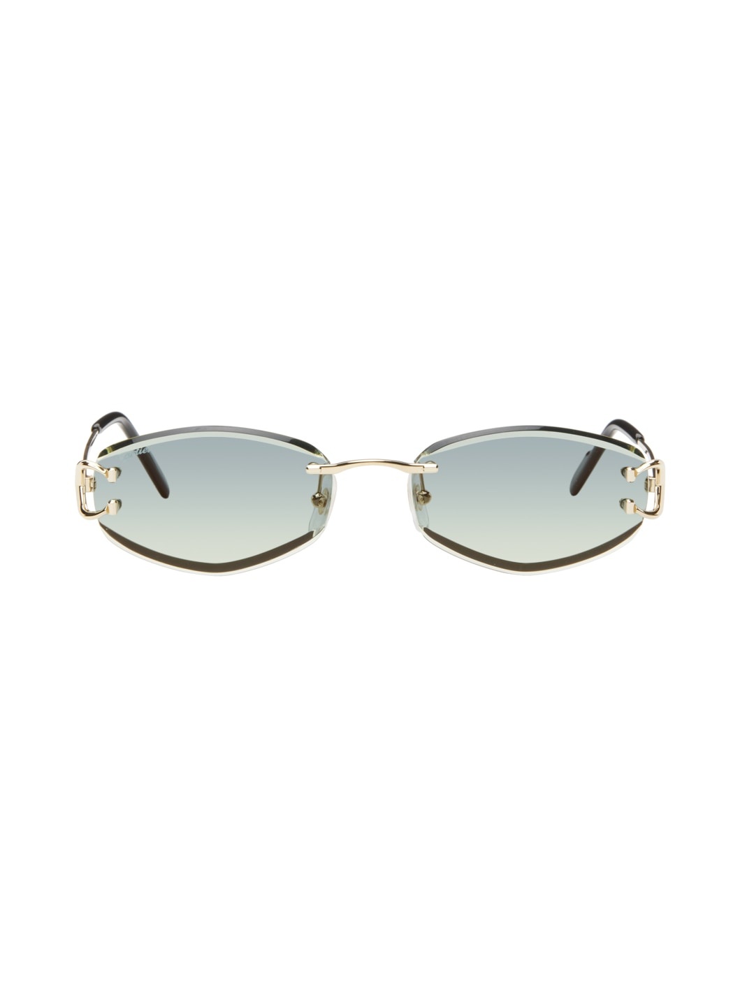 Gold & Green 'Signature C de Cartier' Geometrical Metal Sunglasses - 1