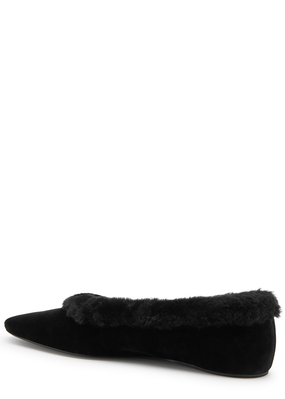 Toteme Shearling-trimmed Velvet Flats - 2