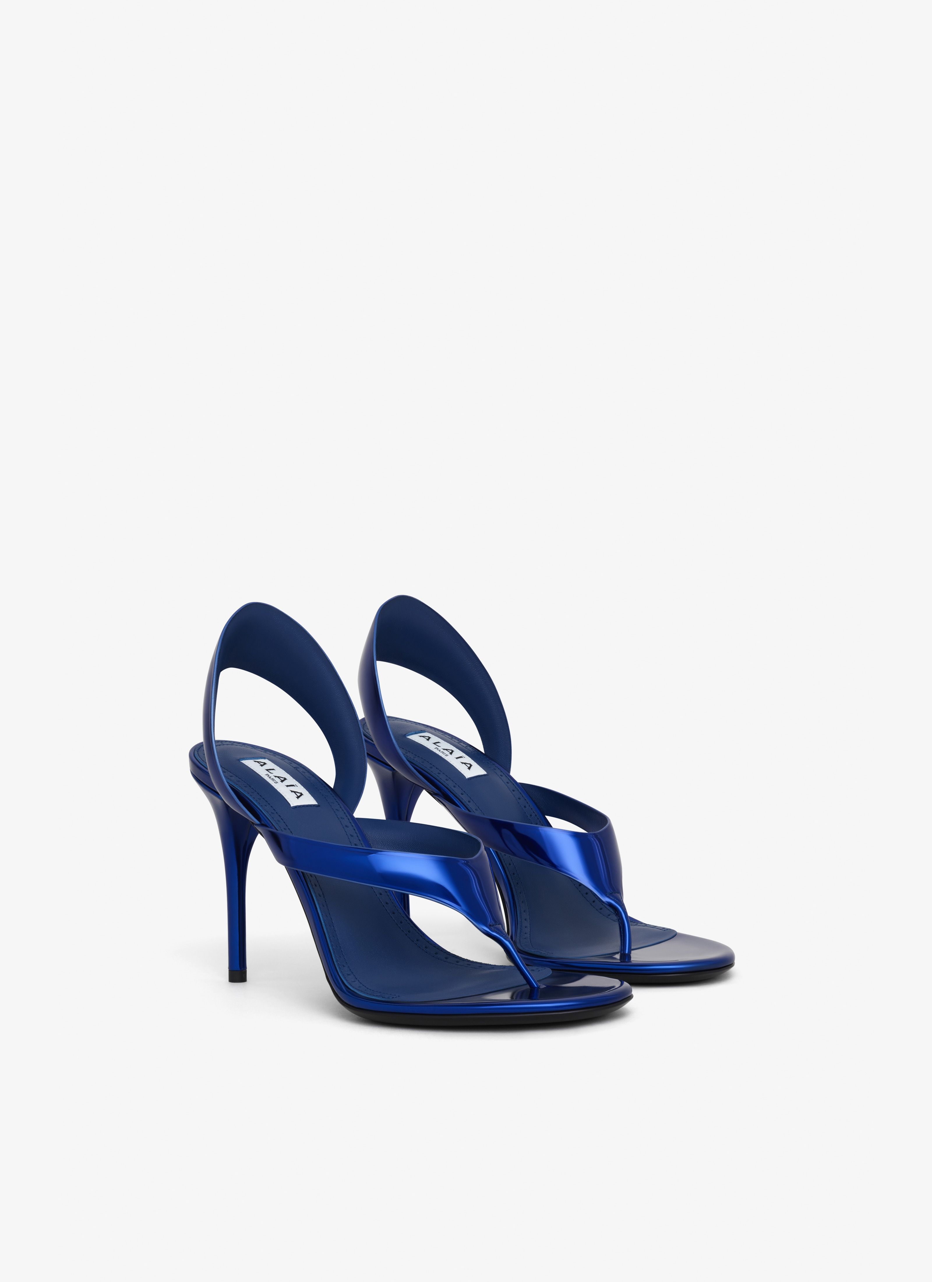 ALAIA★INFRADITO laminated leather sandals ALAÏA BLUE INFRADITO SANDALS IN LAMINATED LEATHER |ALAÏA US