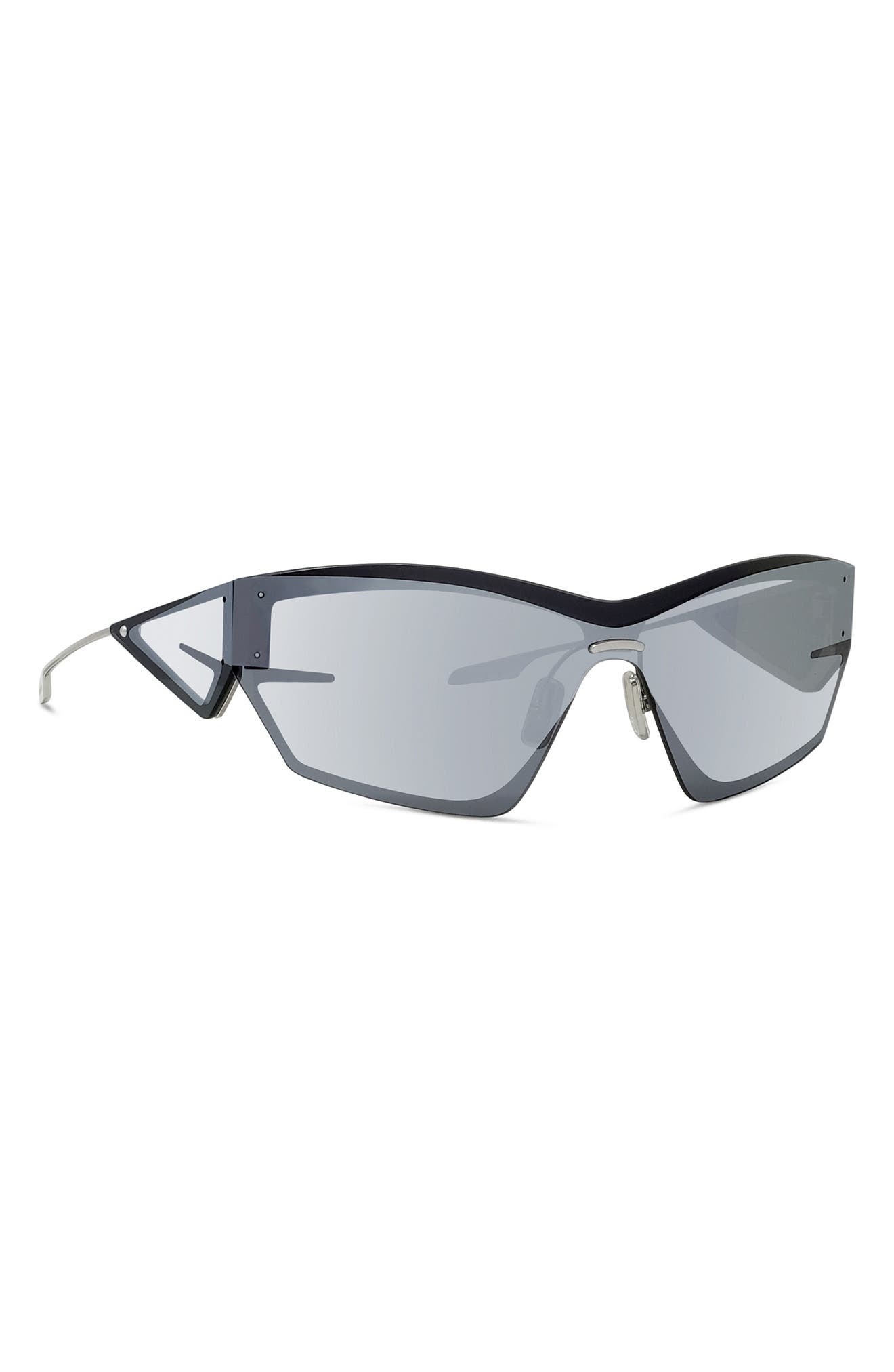 Givenchy Giv Cut 69mm Oversize Geometric Sunglasses in Shiny Palladium /Smoke Mirror at Nordstrom - 4