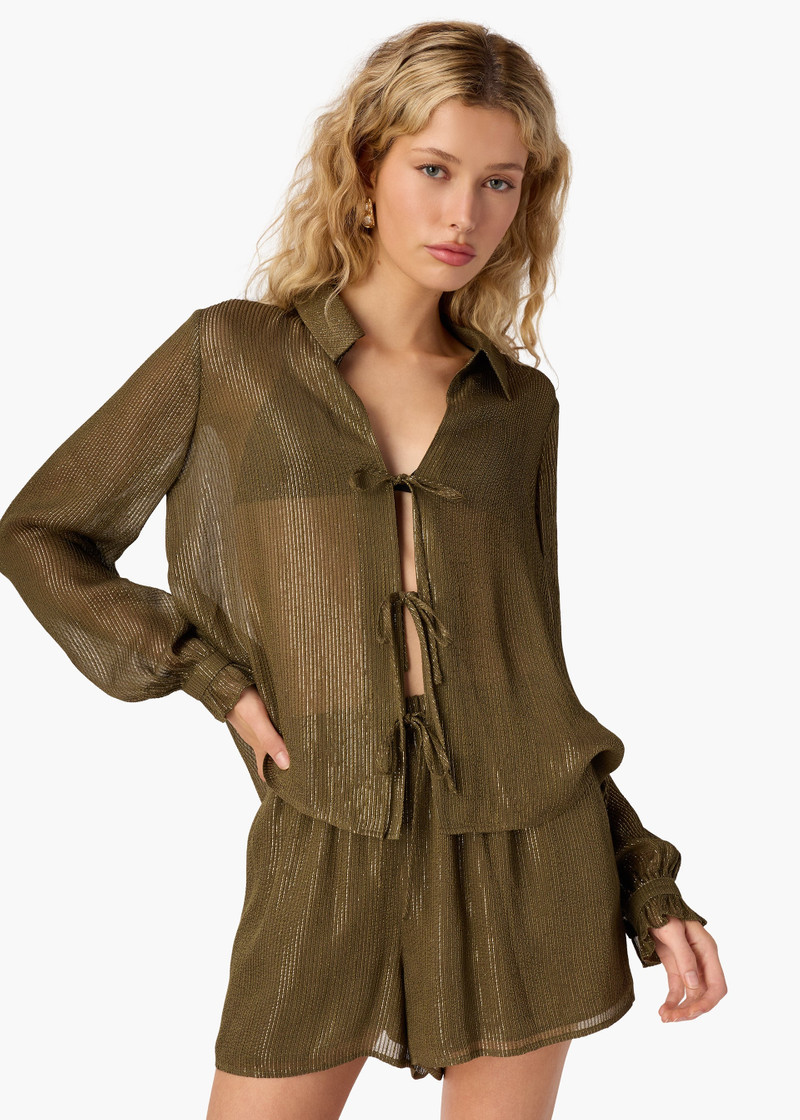 CAMI NYC NIECEY METALLIC CHIFFON BLOUSE GROVE outlook