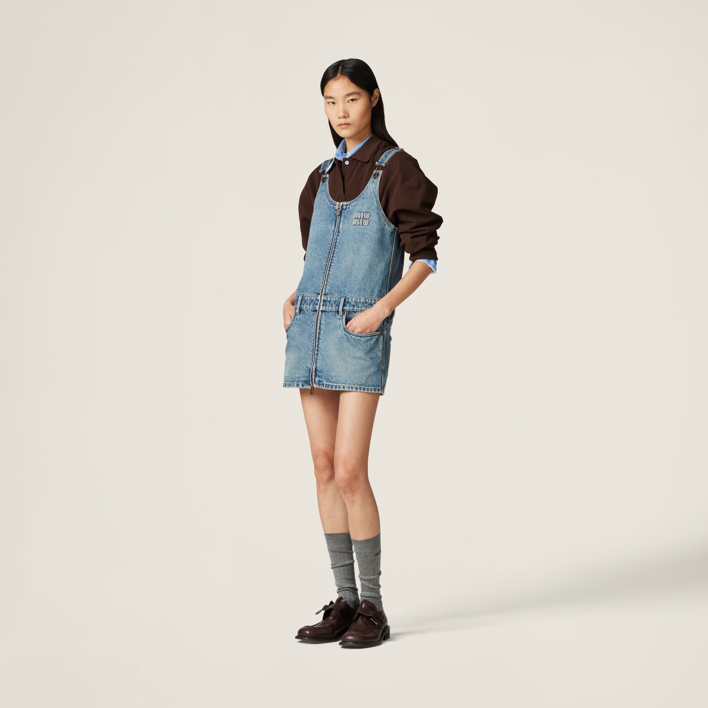Denim and poplin zipper dress - 2