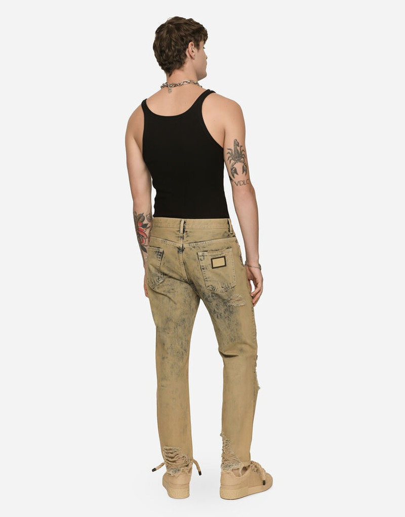 Overdyed loose fit stretch jeans with rips 3