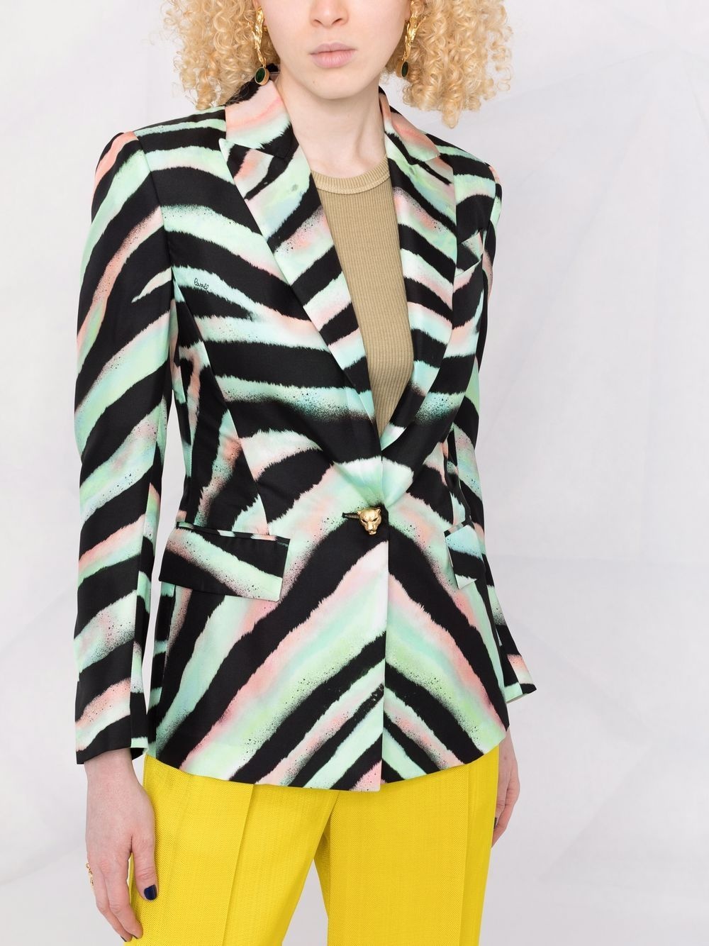 zebra-print silk blazer - 5