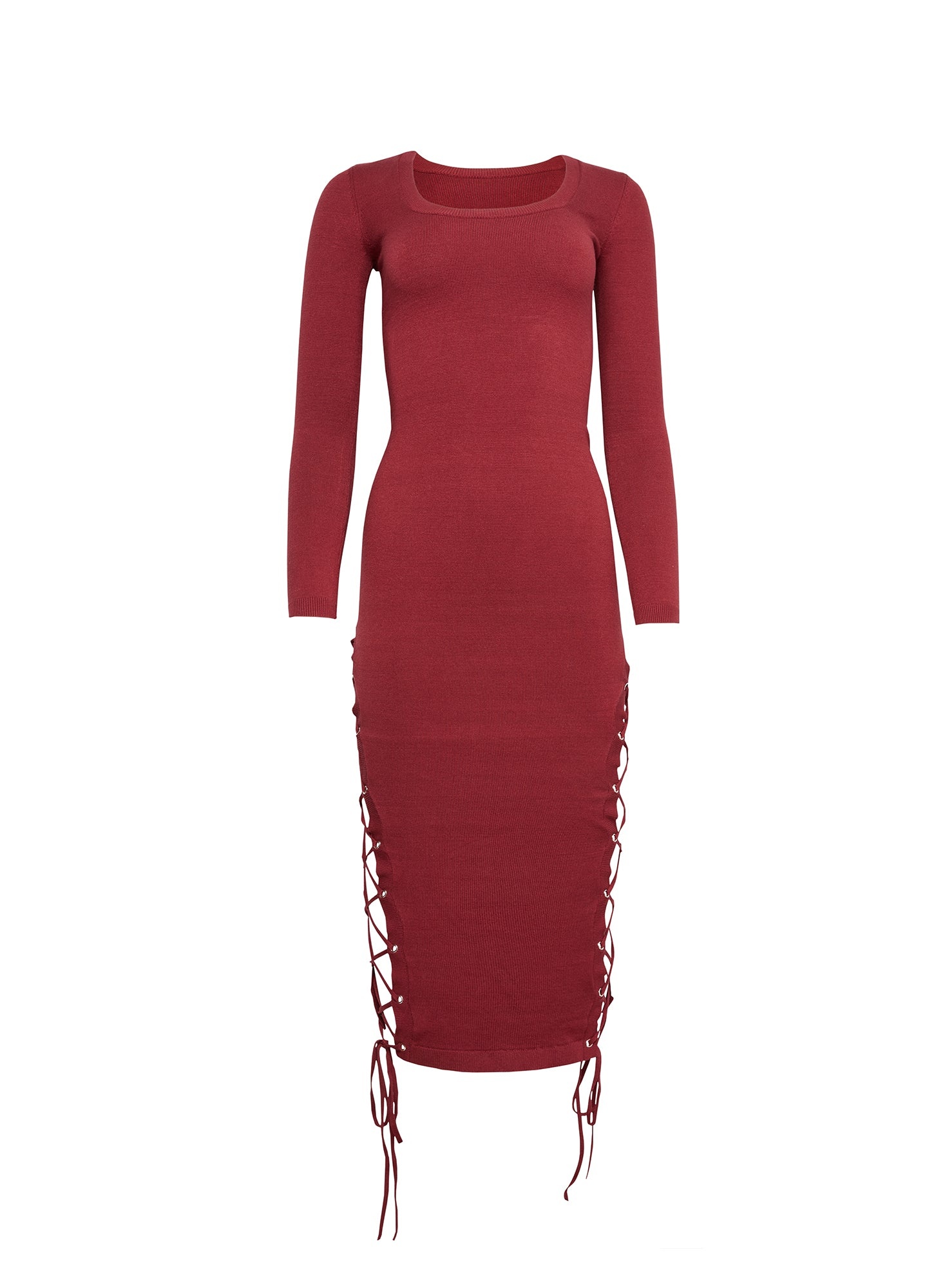 Knit Lace Up Midi Dress - 1