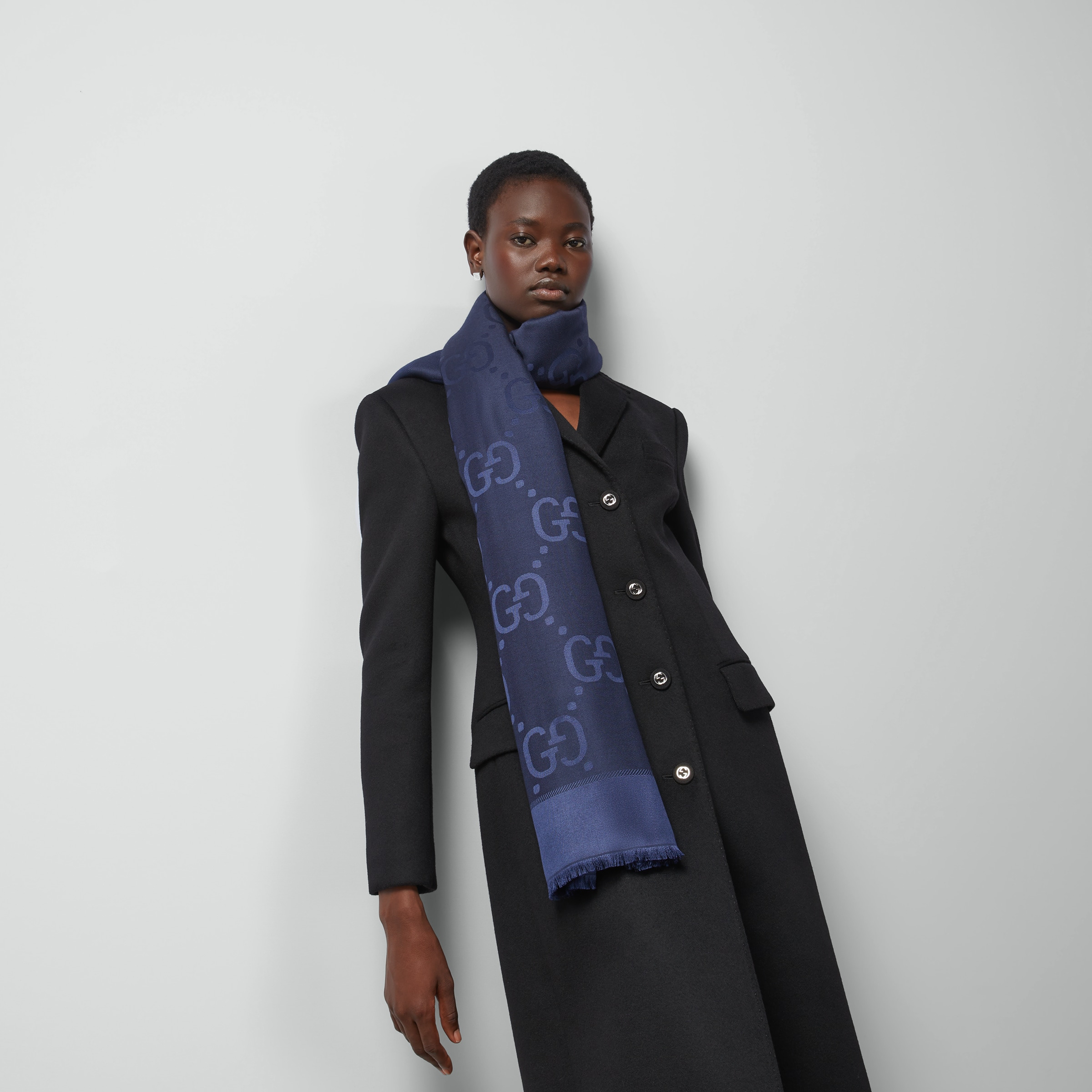 GG jacquard silk wool shawl - 3
