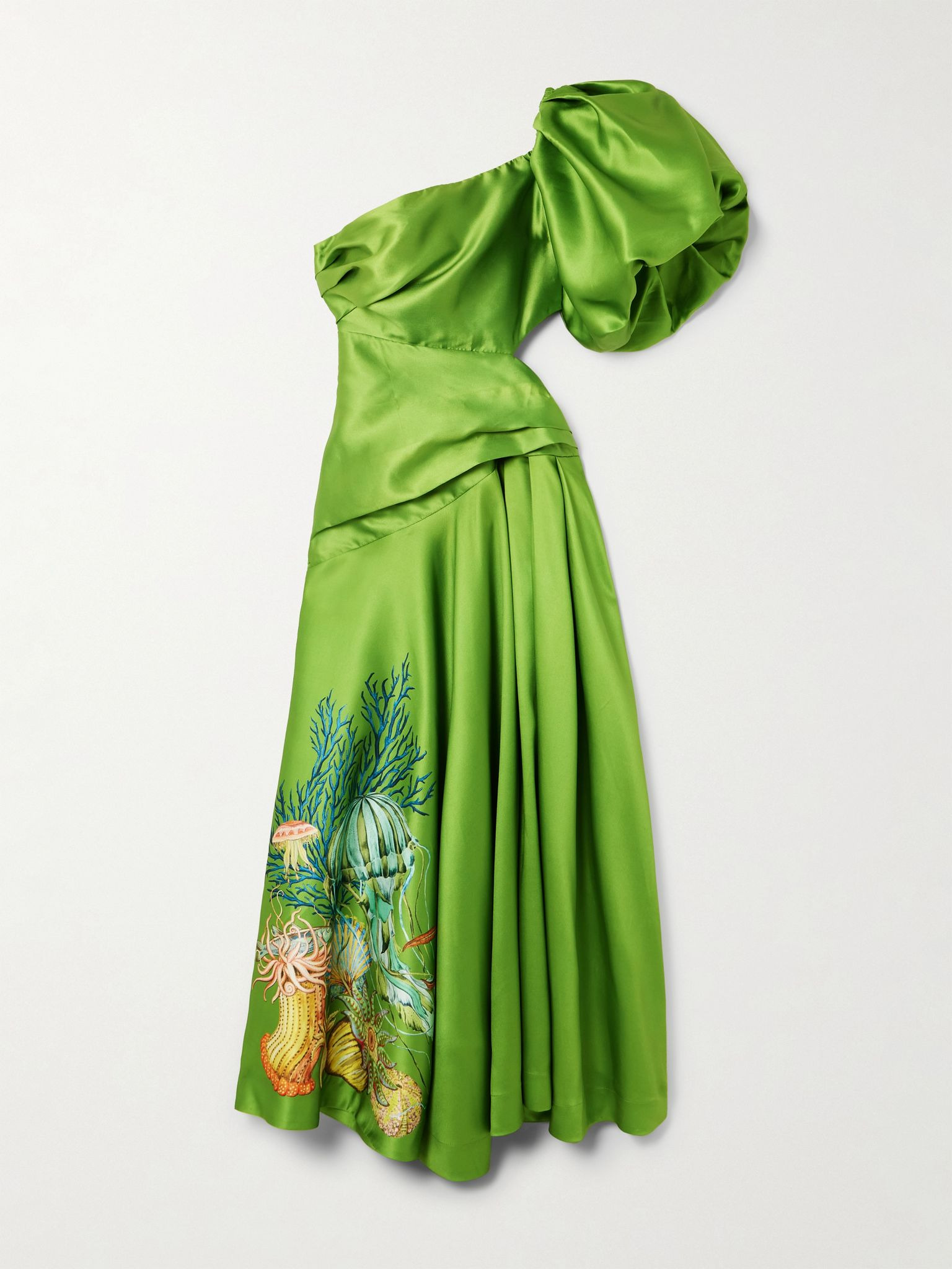 + Sam Pauletto Aquatica one-shoulder gathered printed recycled satin-twill dress Green - 1