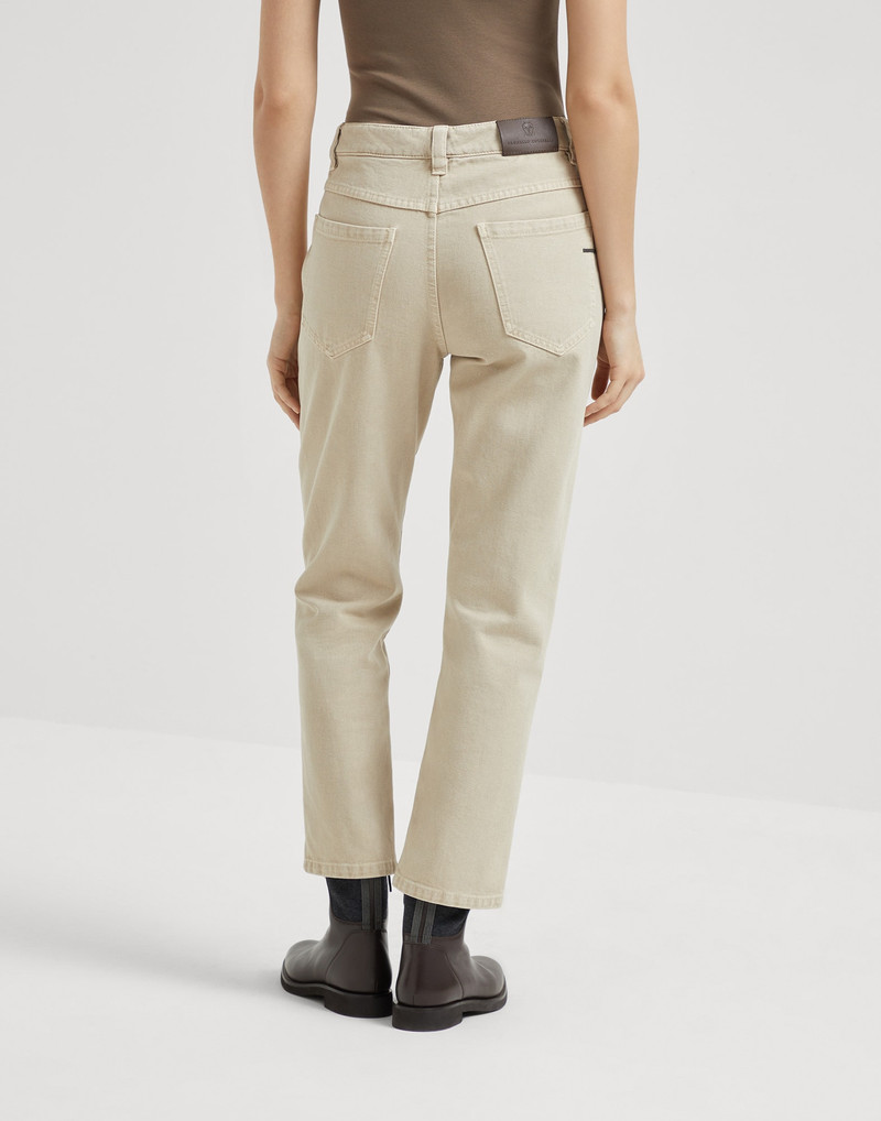 Brunello Cucinelli Dyed denim five-pocket straight trousers with shiny bartack outlook
