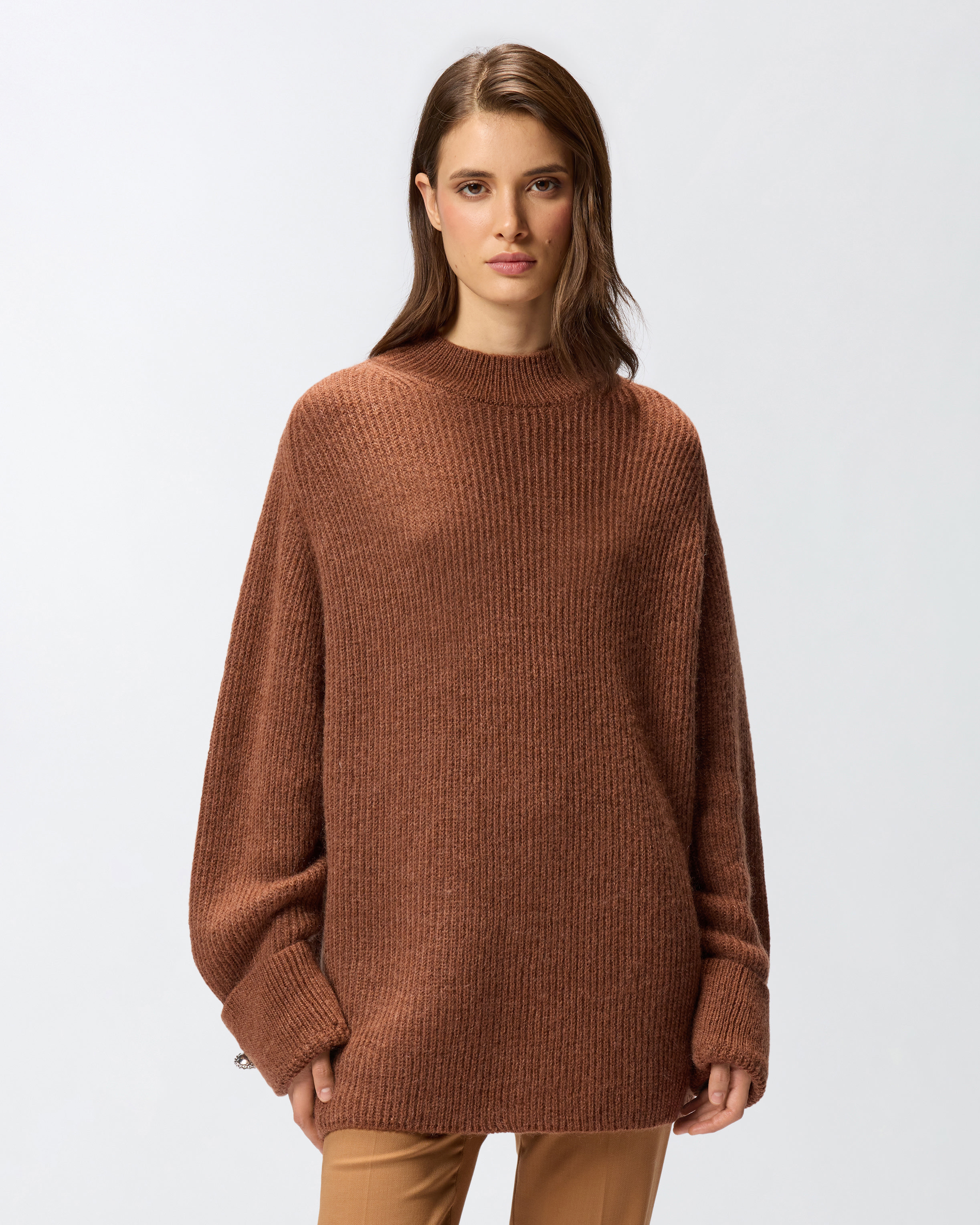 RIBBED SWEATER WITH STAND-UP NECK - 2