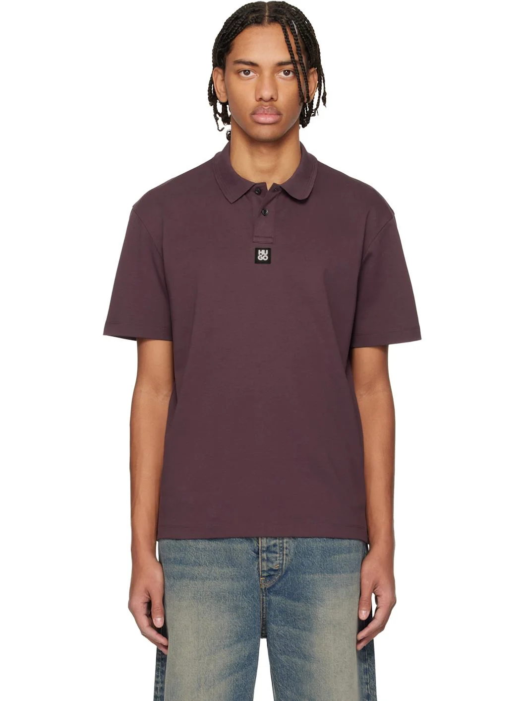 Burgundy Stacked-Logo Interlock Cotton Polo - 1