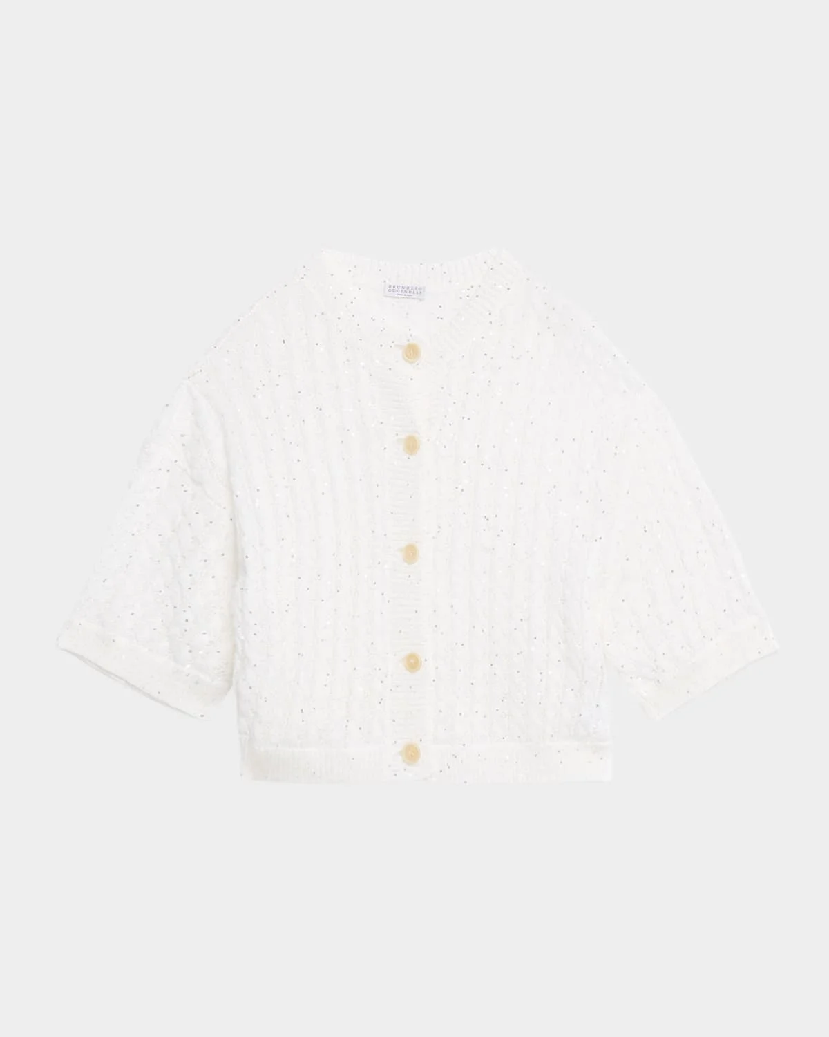 Linen Pailette Charming Cable-Knit Cardigan - 1