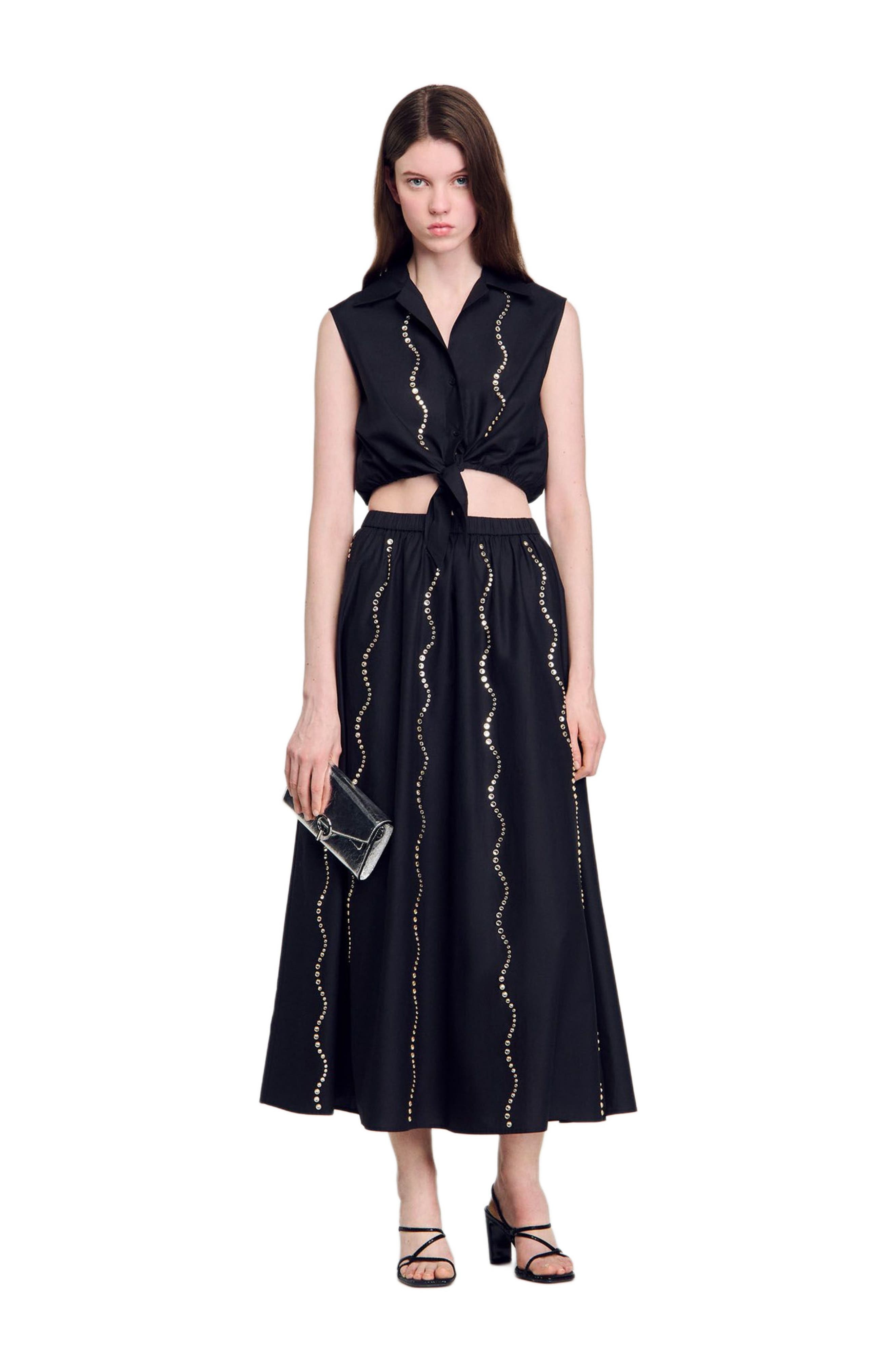 SANDRO Long rhinestone skirt in Black at Nordstrom - 6