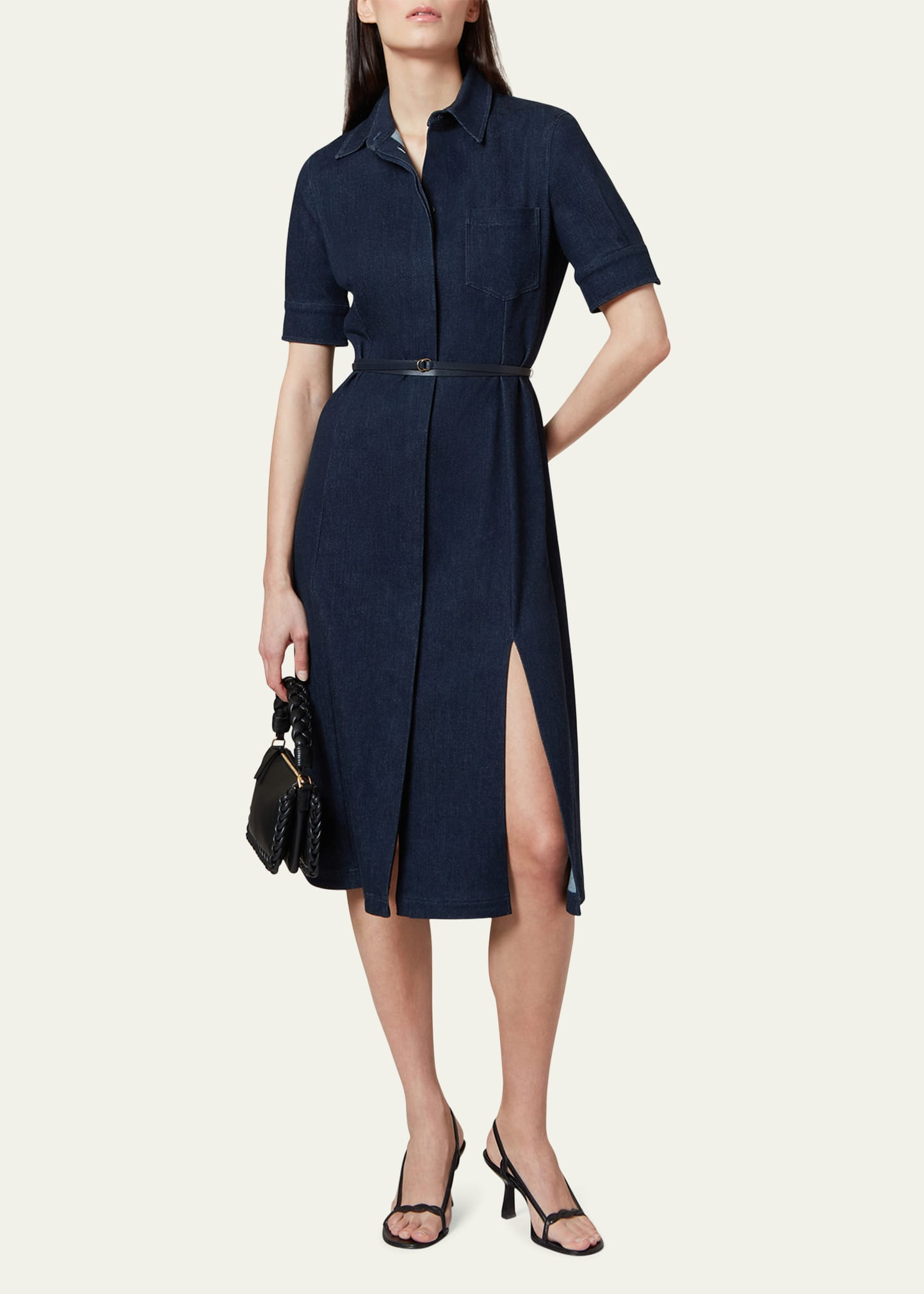 Kieran Denim Leather Belted Midi Dress - 2