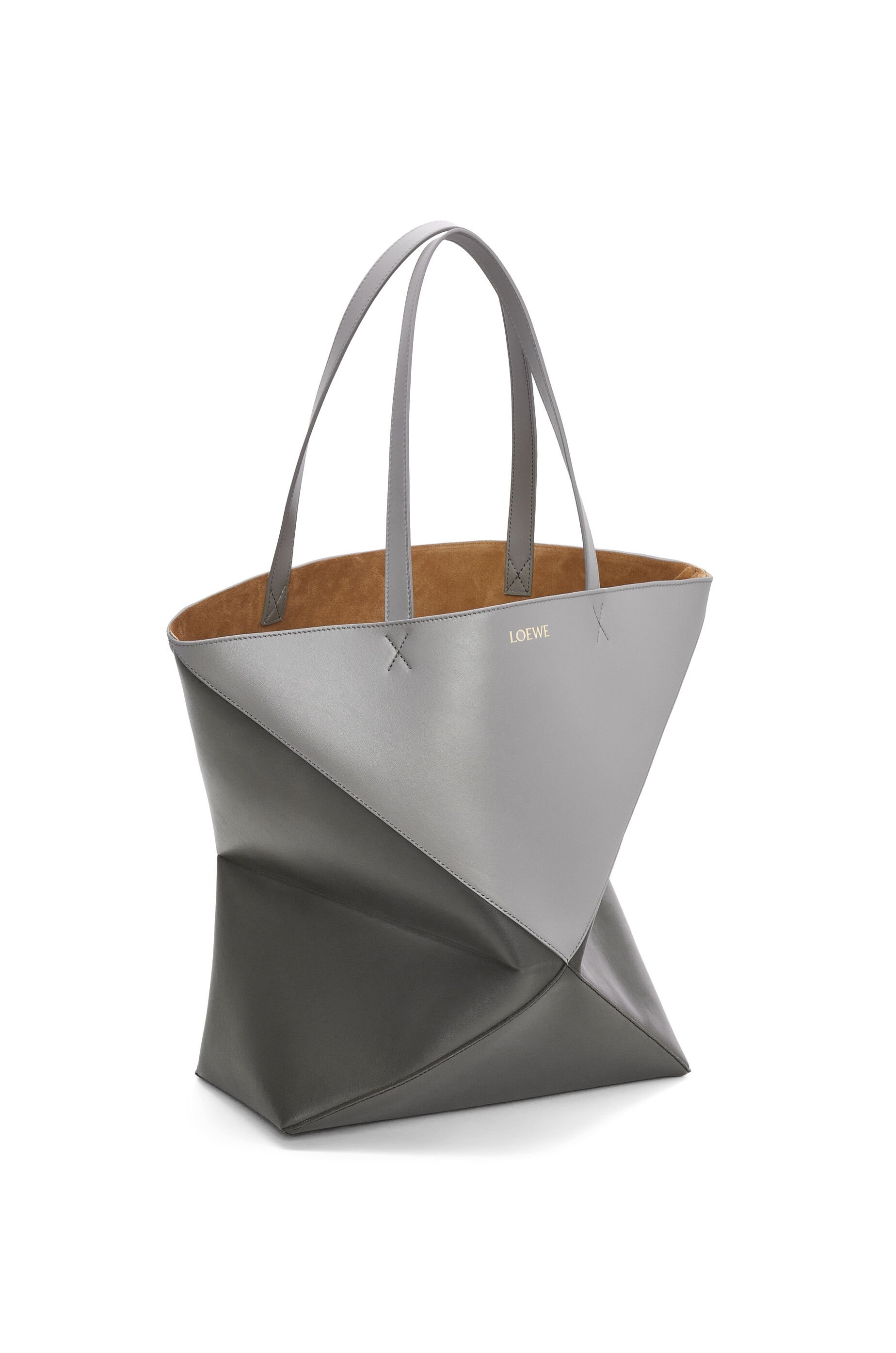 Large Puzzle Fold Tote in shiny calfskin - 3