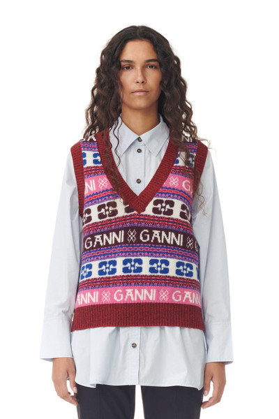 GANNI PINK LOGO WOOL MIX VEST outlook