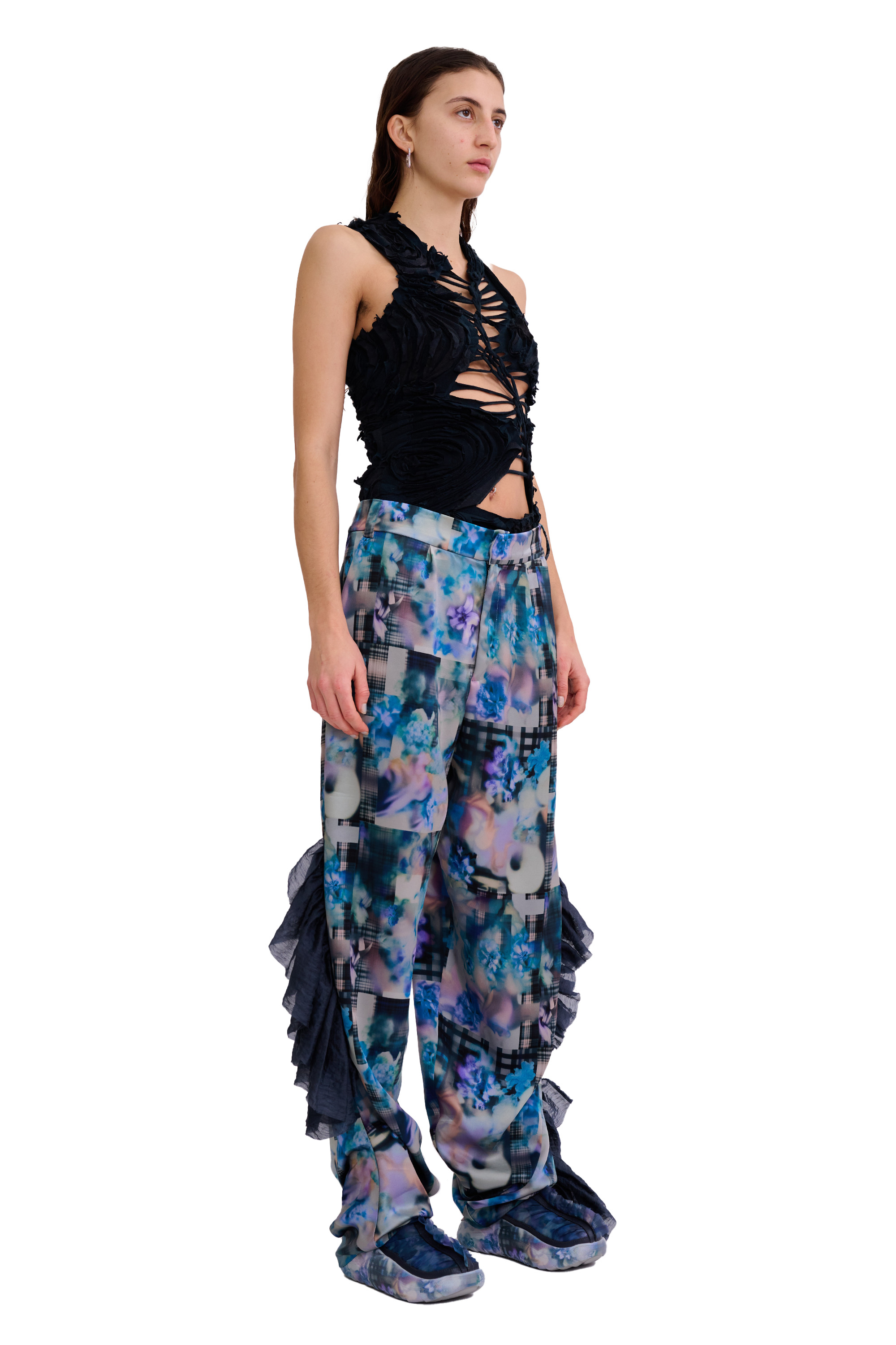 NAVY GARDEN BLUR DANTE RUFFLE TROUSER - 3