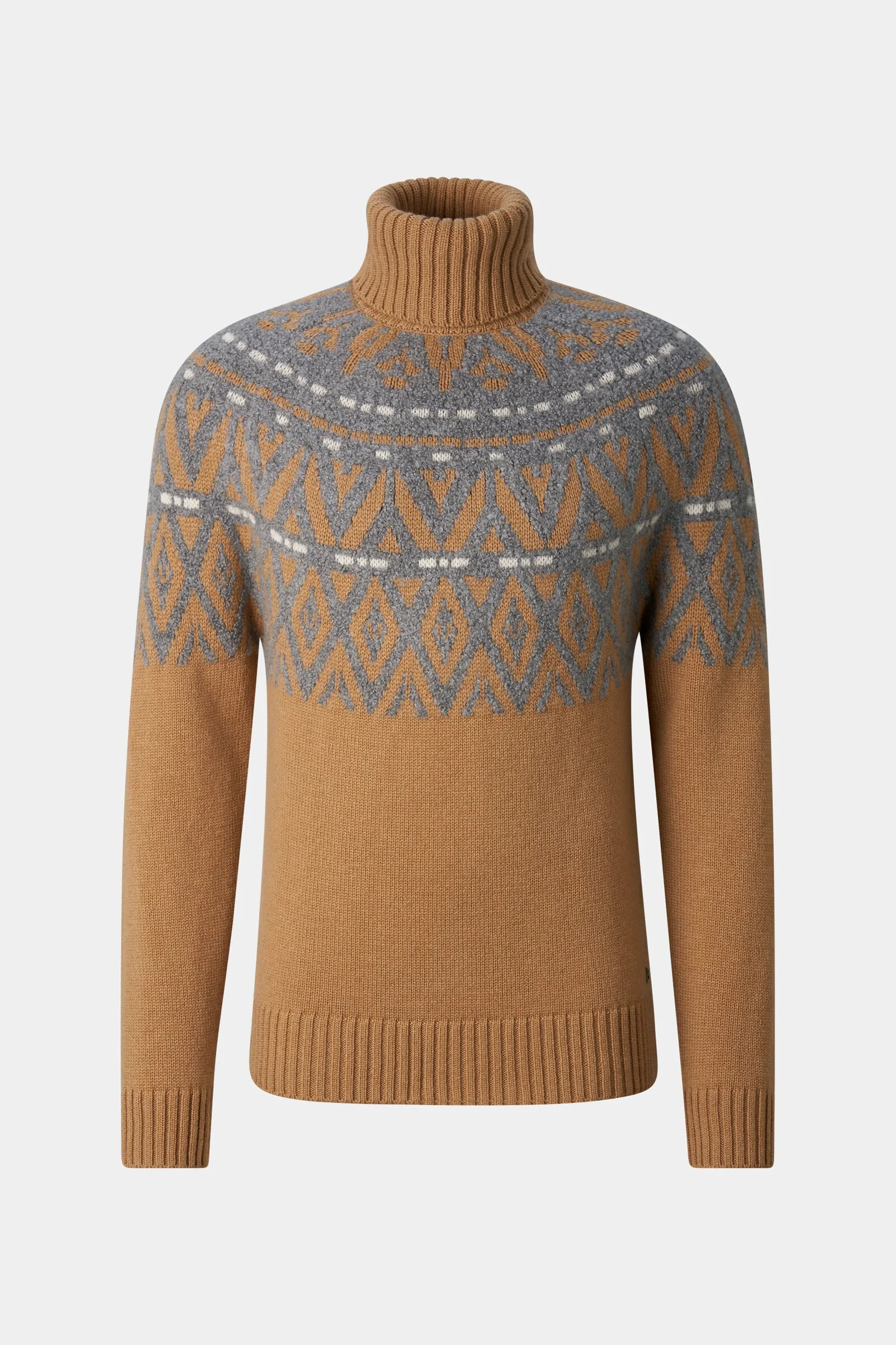Roxter Cashmere Norwegian Pullover in Camel/Light Gray - 1