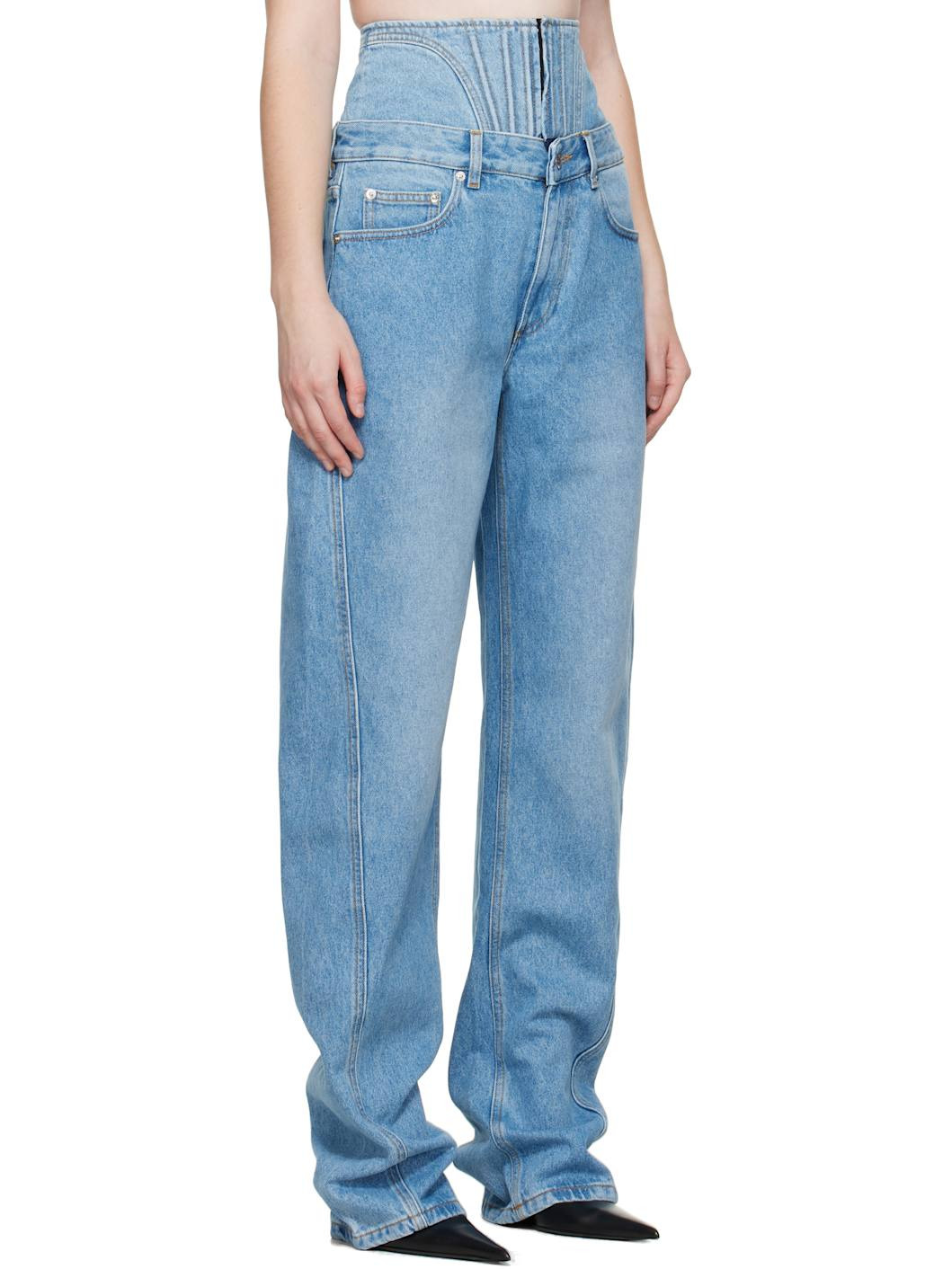 Blue High-Waisted Corset Jeans - 2
