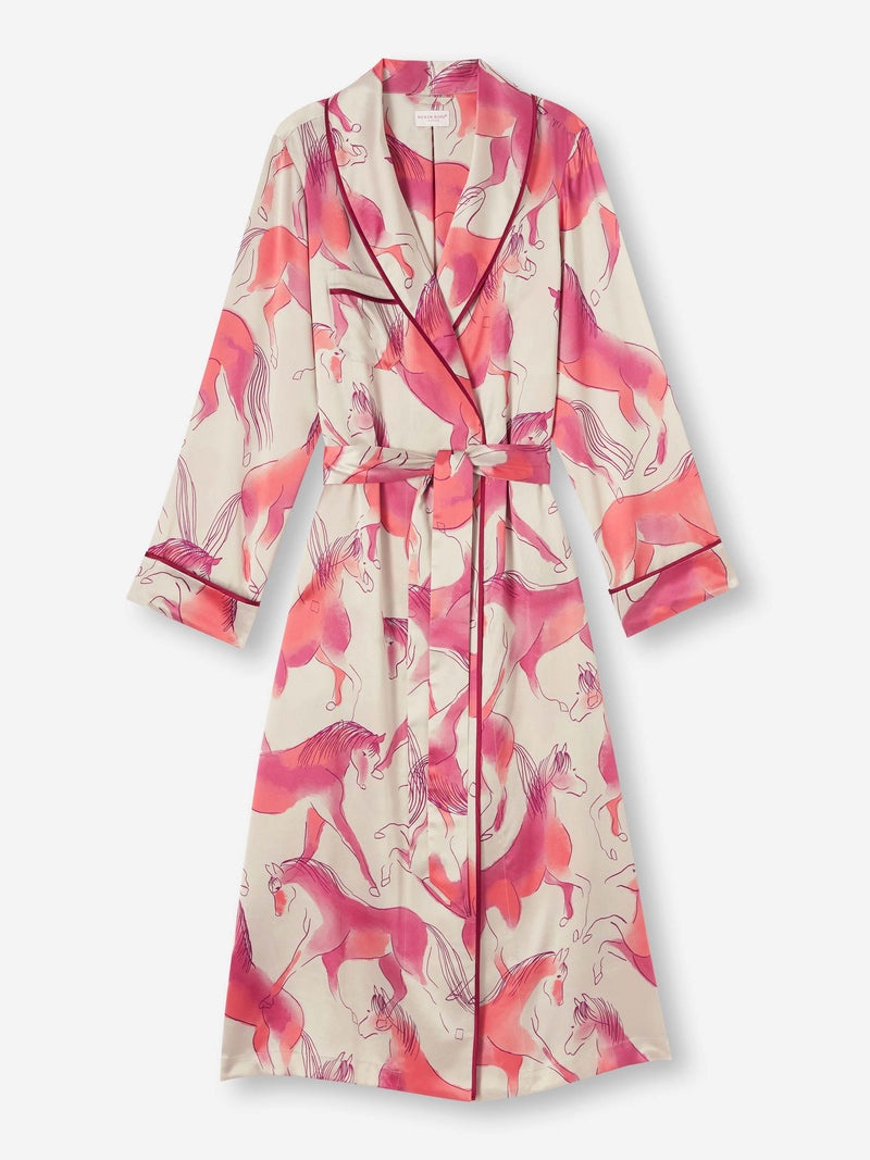 Women's Long Dressing Gown Brindisi 96 Silk Satin Cream - 1
