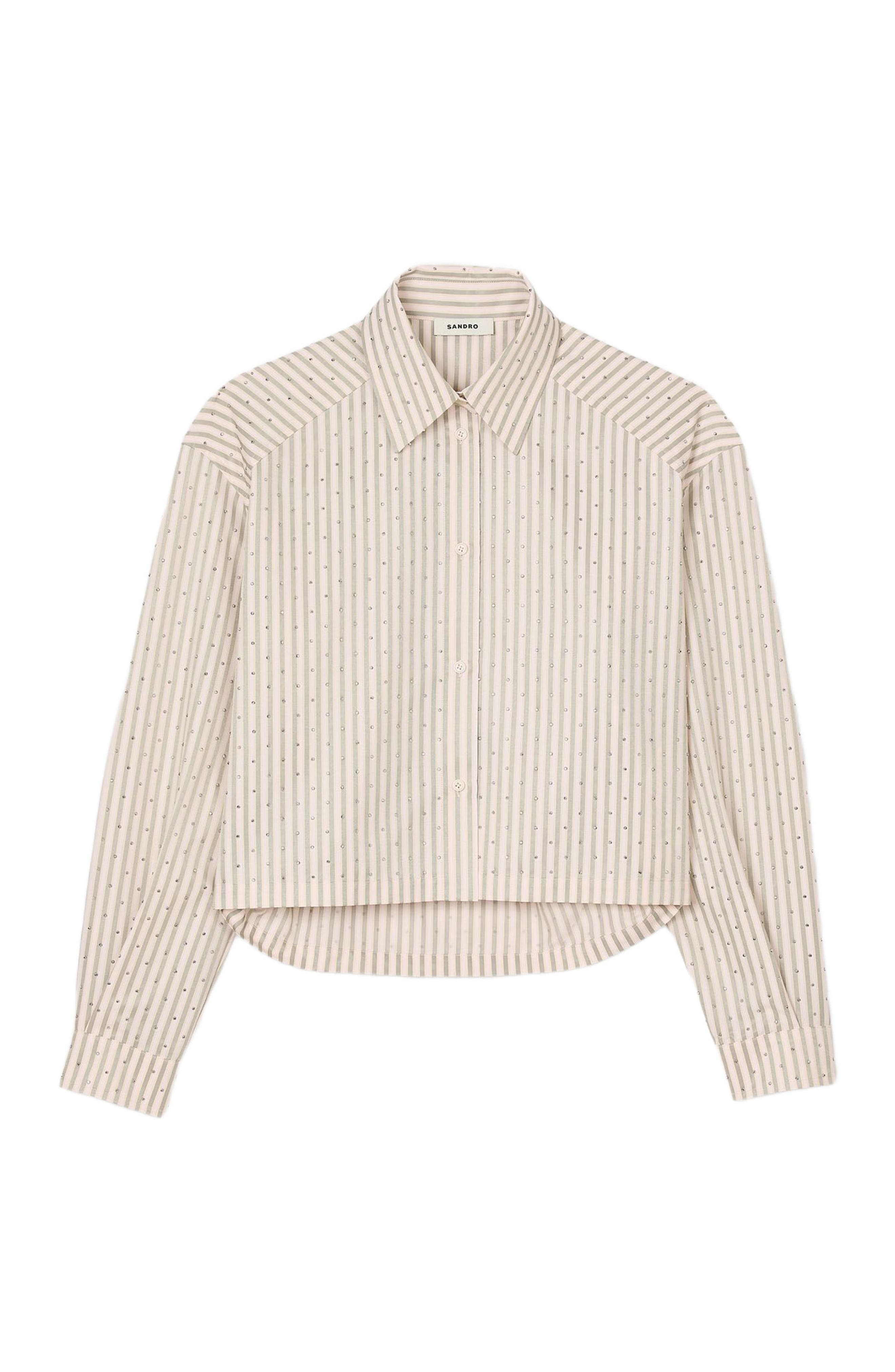 SANDRO Striped rhinestone shirt in Khaki /Pink at Nordstrom - 5
