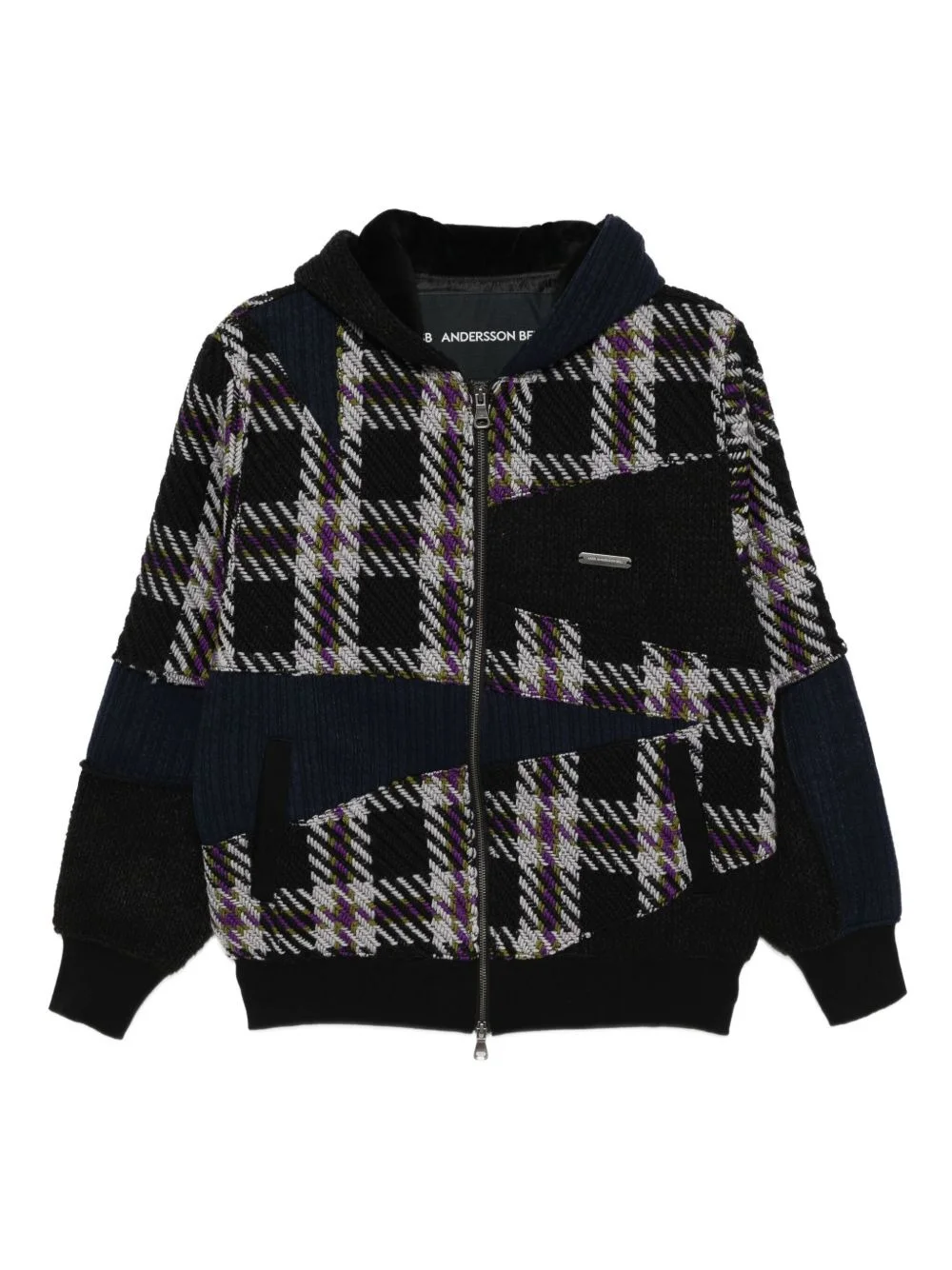patchwork hood zip-up jacket - 1