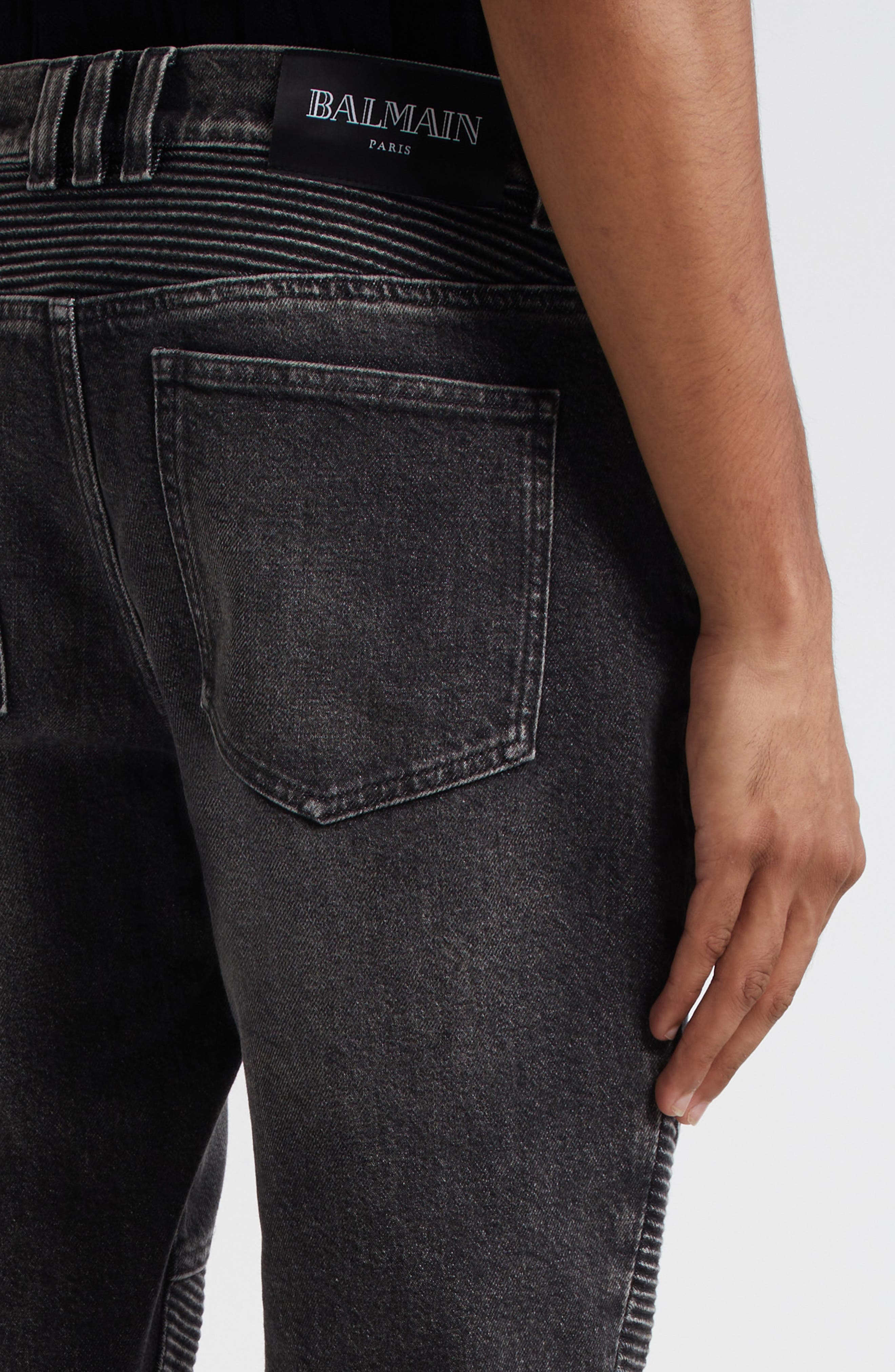 Balmain Denim Biker Pants in 9Az Denim Dark Grey at Nordstrom - 5