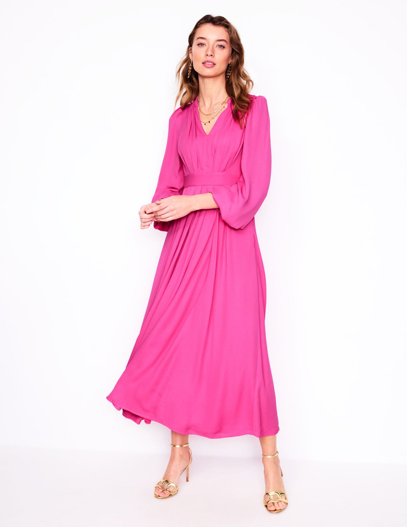 Pleat Detail Blouson Dress-Cosmos Pink 5