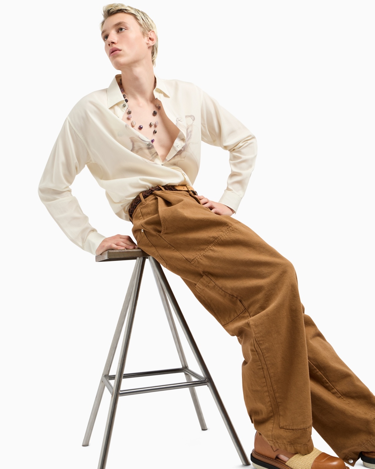 WIDE-LEG TROUSERS IN DENIM-EFFECT FABRIC - 6
