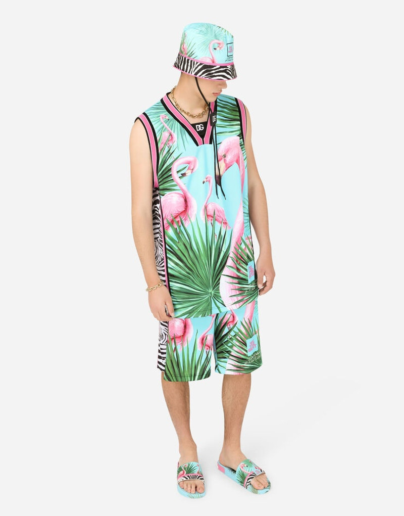 Nylon bucket hat with flamingo print 4